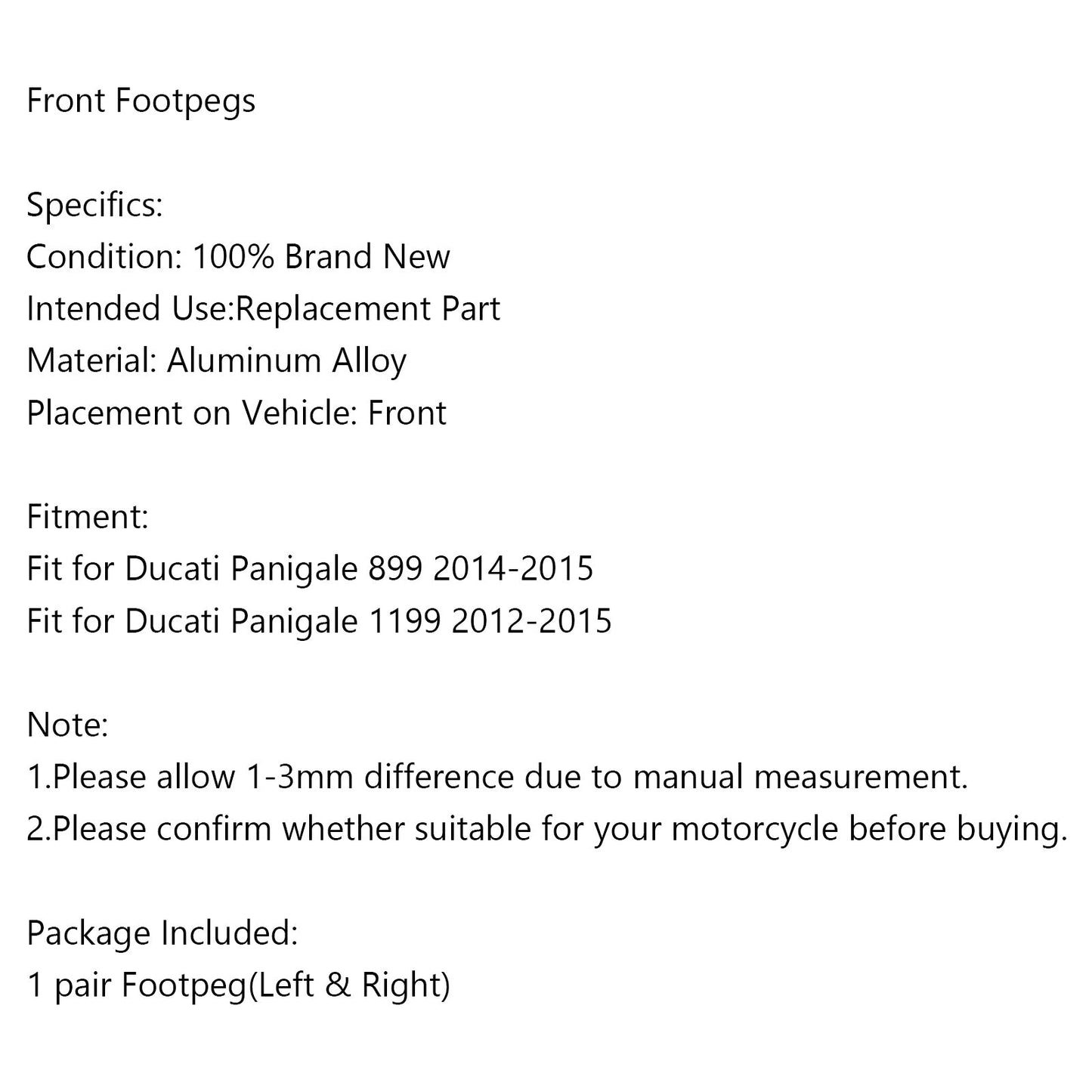 Front Footrests Foot Peg for Ducati Panigale 899 14-2015 Panigale 1199 2012-15