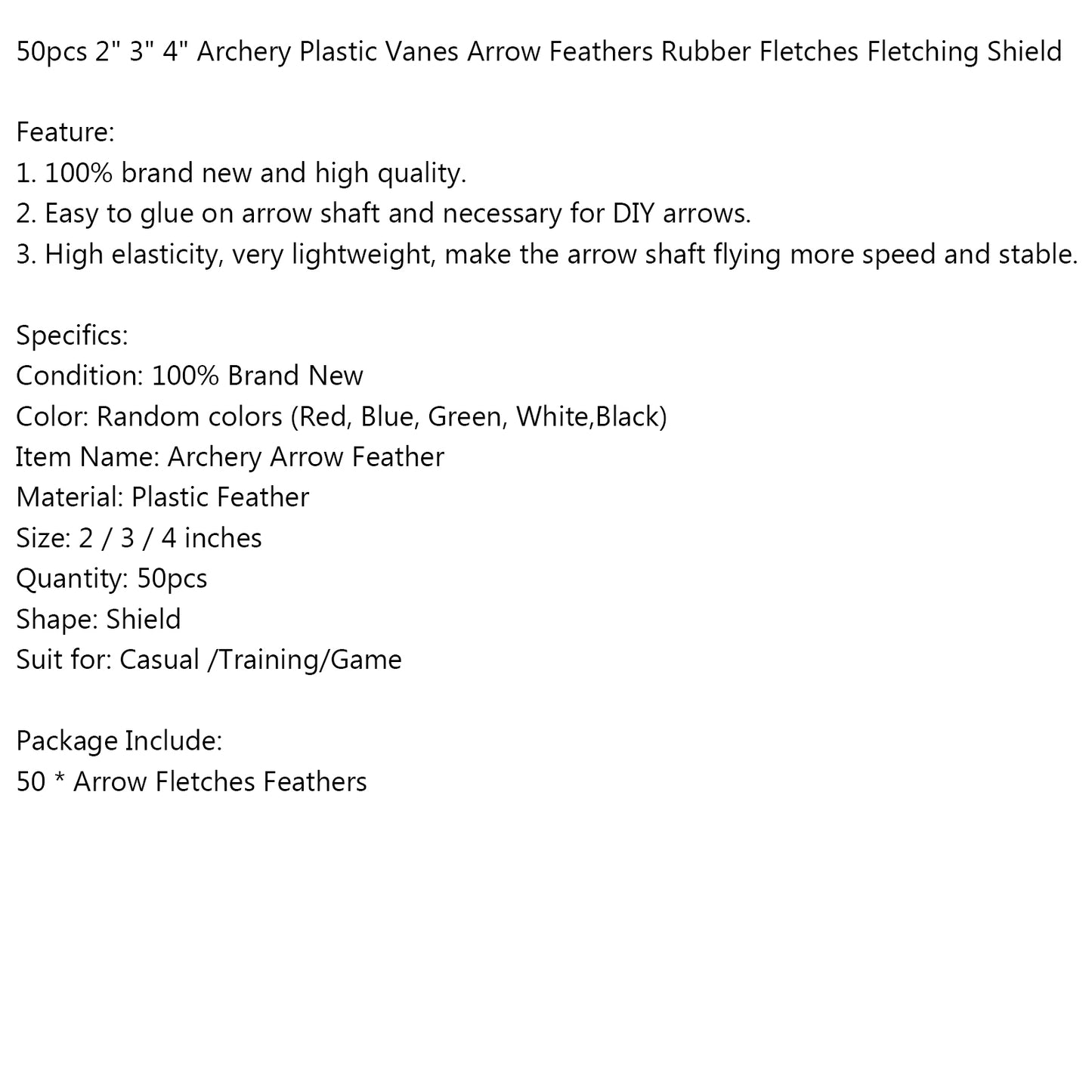 50pcs 2" 3" 4" Archery Plastic Vanes Arrow Feathers Rubber Fletches Fletching