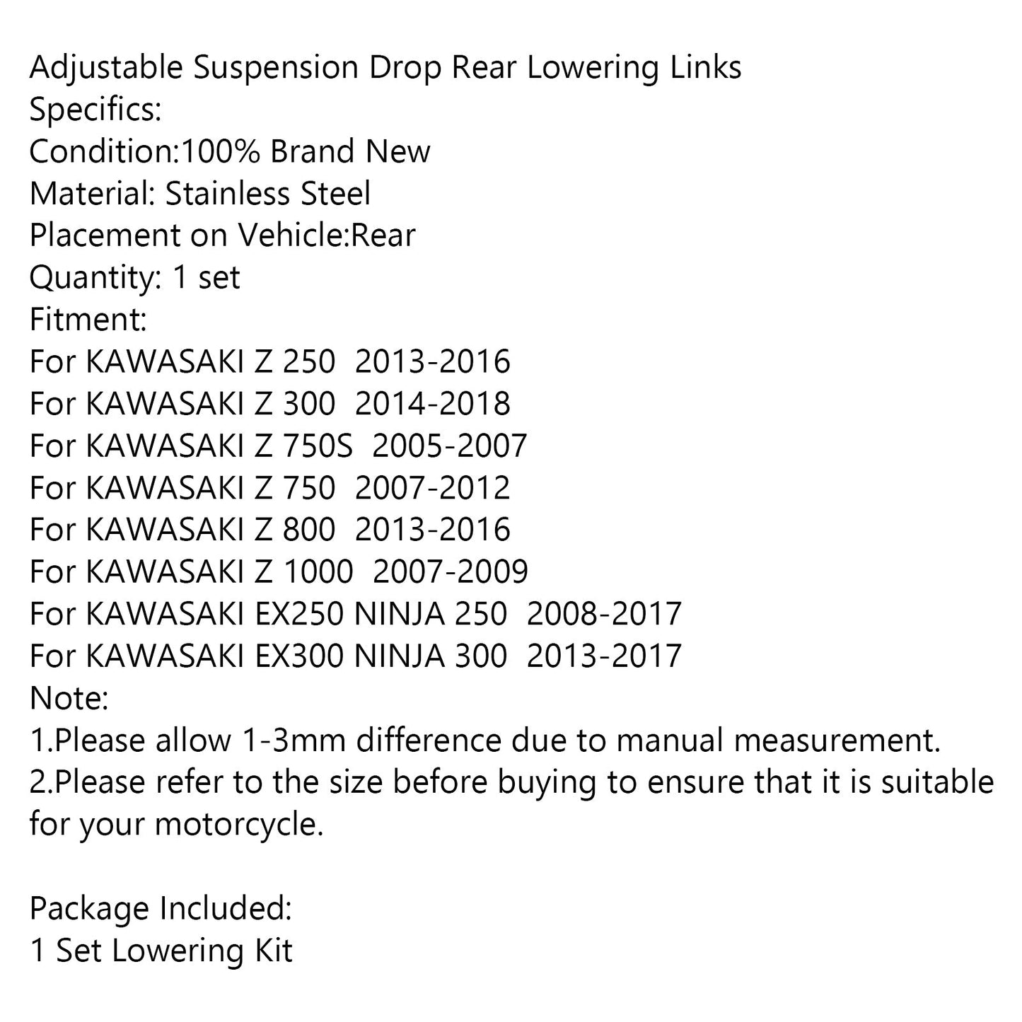 Adjustable Suspension Drop Link Kits Lowering For Kawasaki Z800 NINJA 250 300