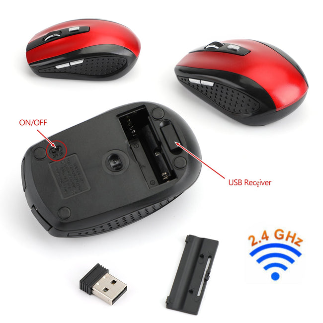 Wireless Optical Mouse Mice USB Receiver 2.4GHz for PC Laptop Computer Red