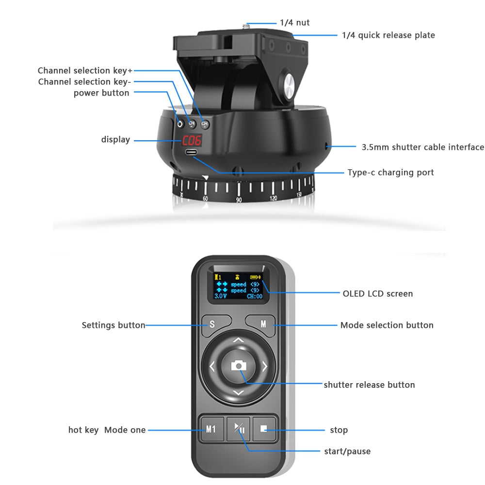360° Panoramic Rotating Head Remote Control Pan Tilt Suitable for mobile Phones/Cameras etc