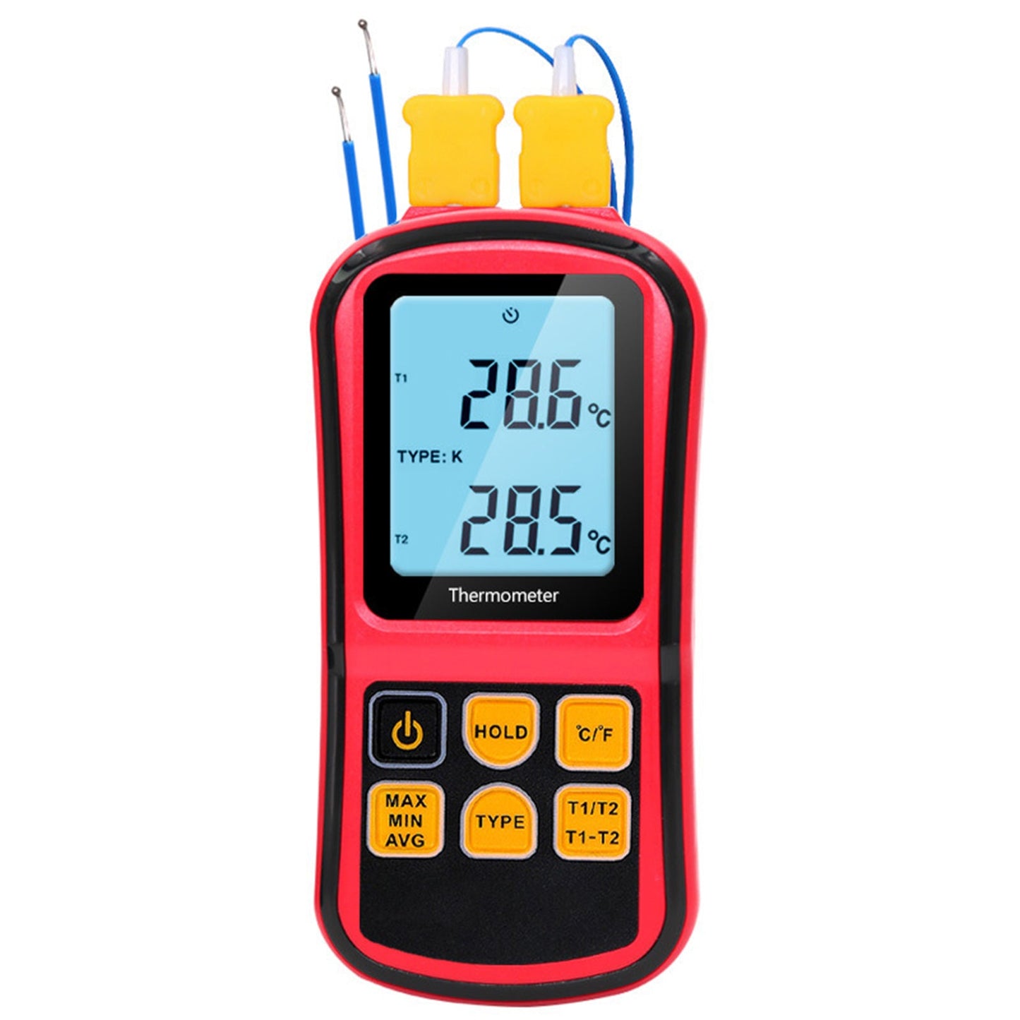 Digital Dual Channel Thermometer With 2 K-Type Thermocouple Sensor Tester