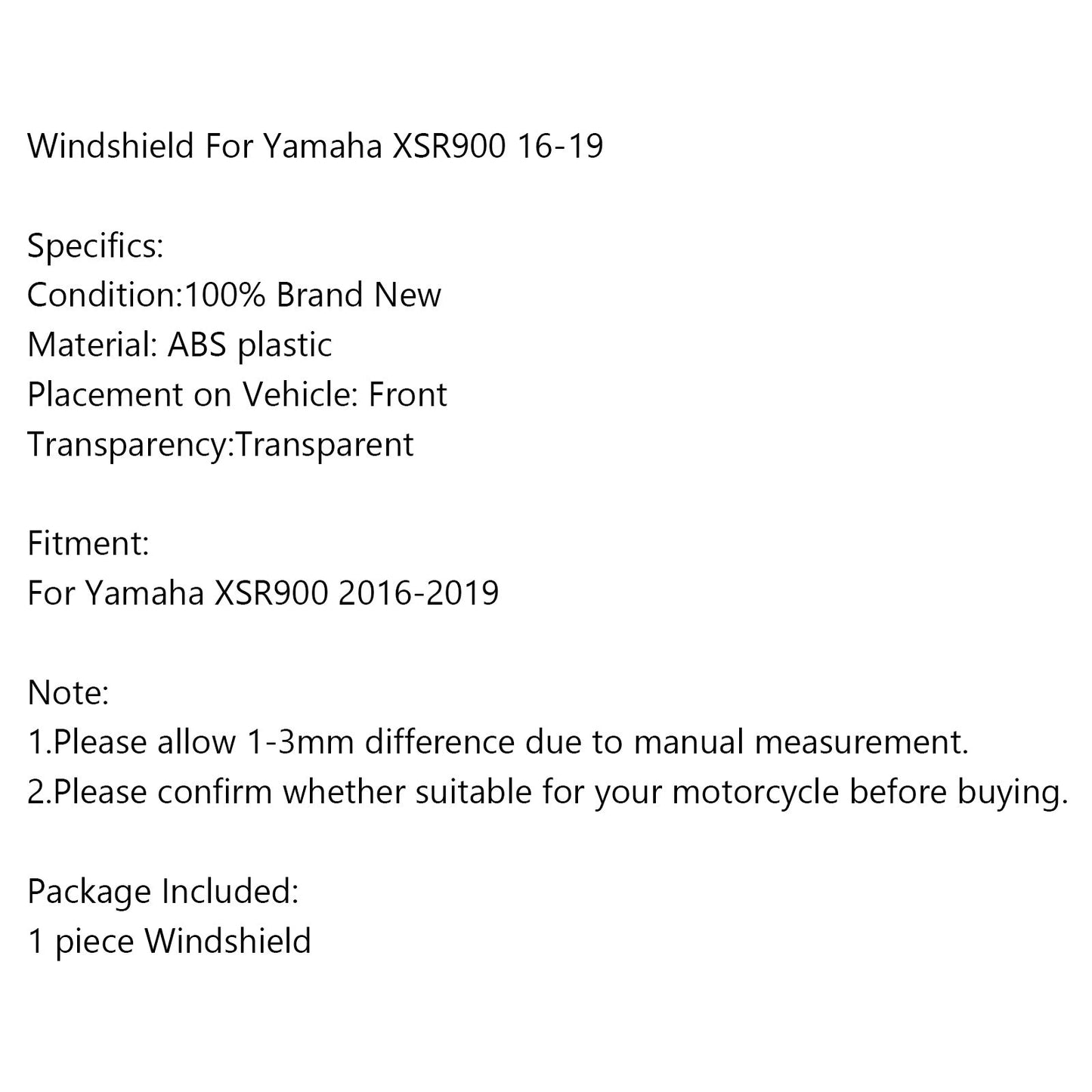Windshield WindScreen For Yamaha XSR900 2016-2019