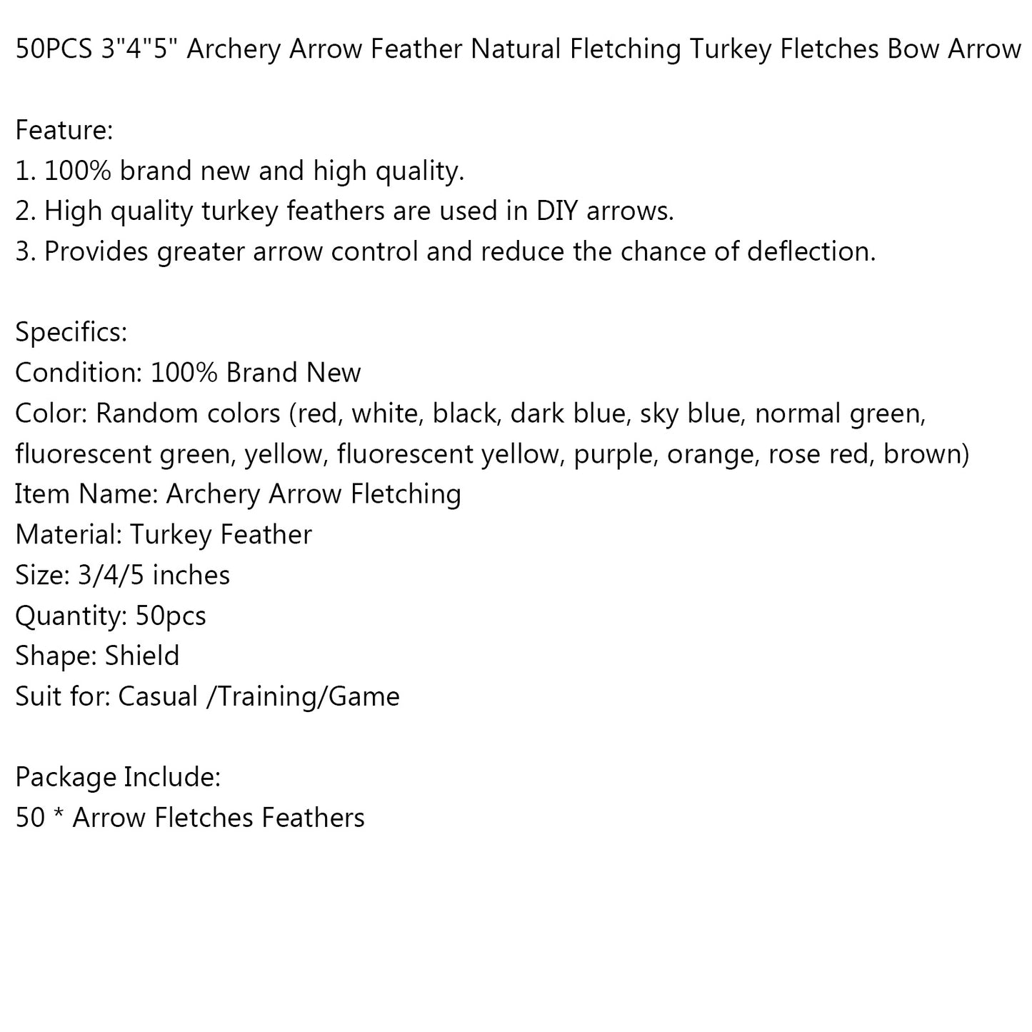 50PCS 3"4"5" Archery Arrow Feather Natural Fletching Turkey Fletches Bow Arrow