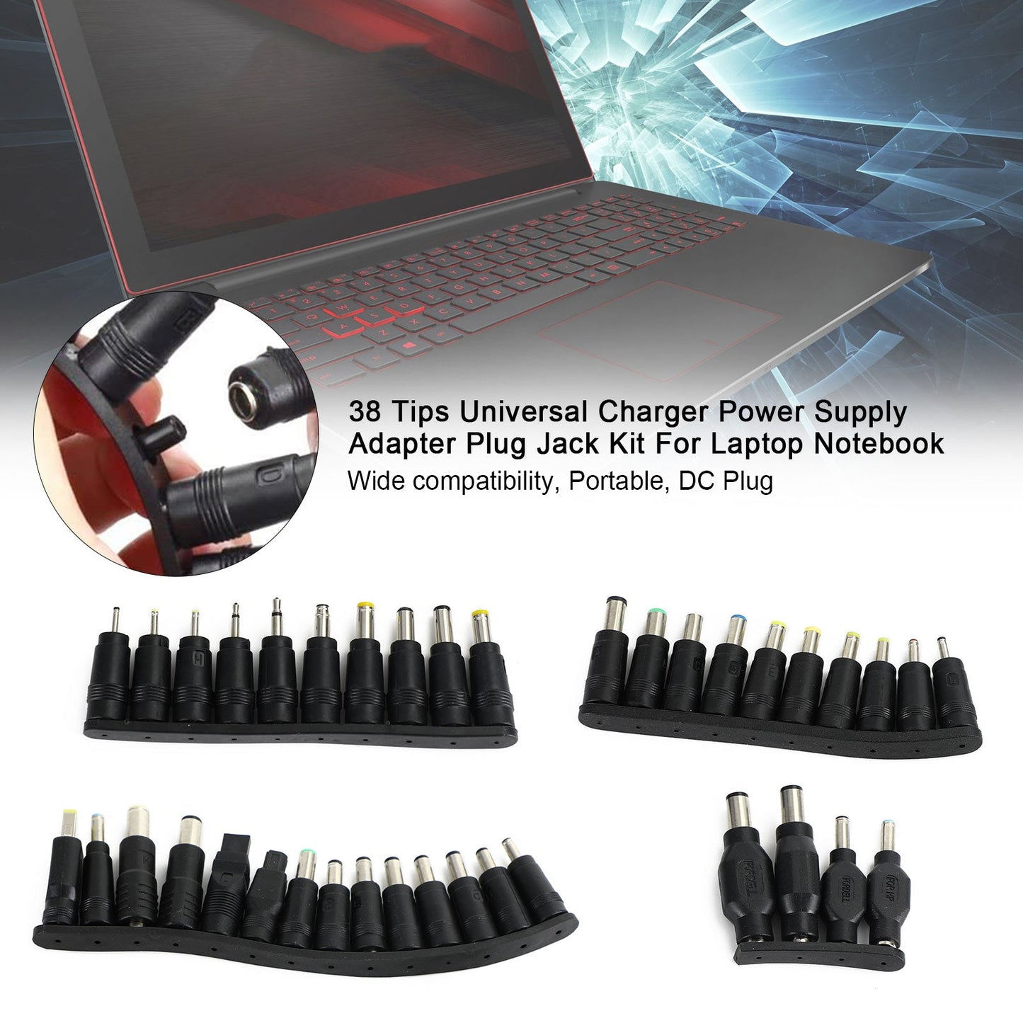 Universal 38 Tips Charger Power Supply Adapter Plug Jack Set for Laptop Notebook