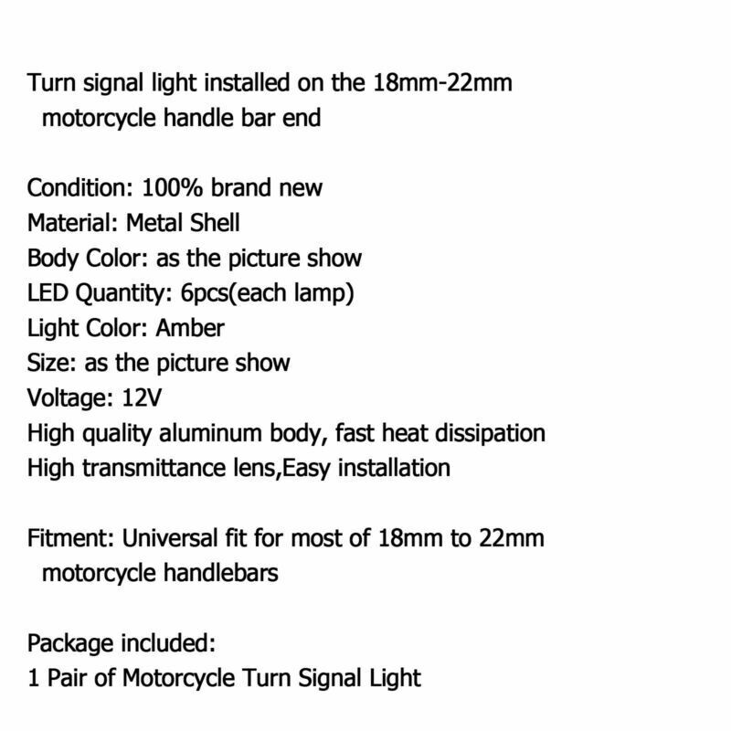 Bar End Turn Signals LED Indicator Amber Handlebar End Mount Blinker