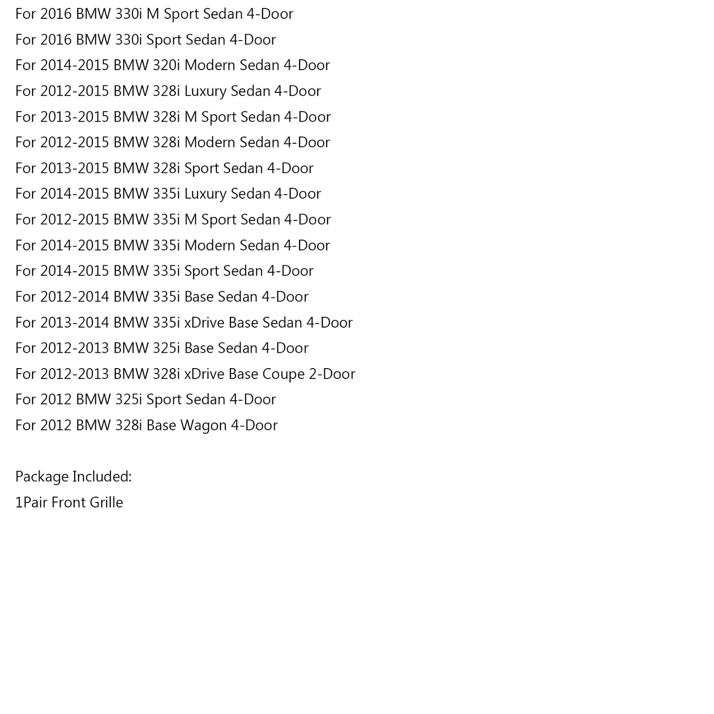 Gloss Black Front Kidney Grille Fit BMW 3 Series F30 F35 2012-2017 Dual Slats