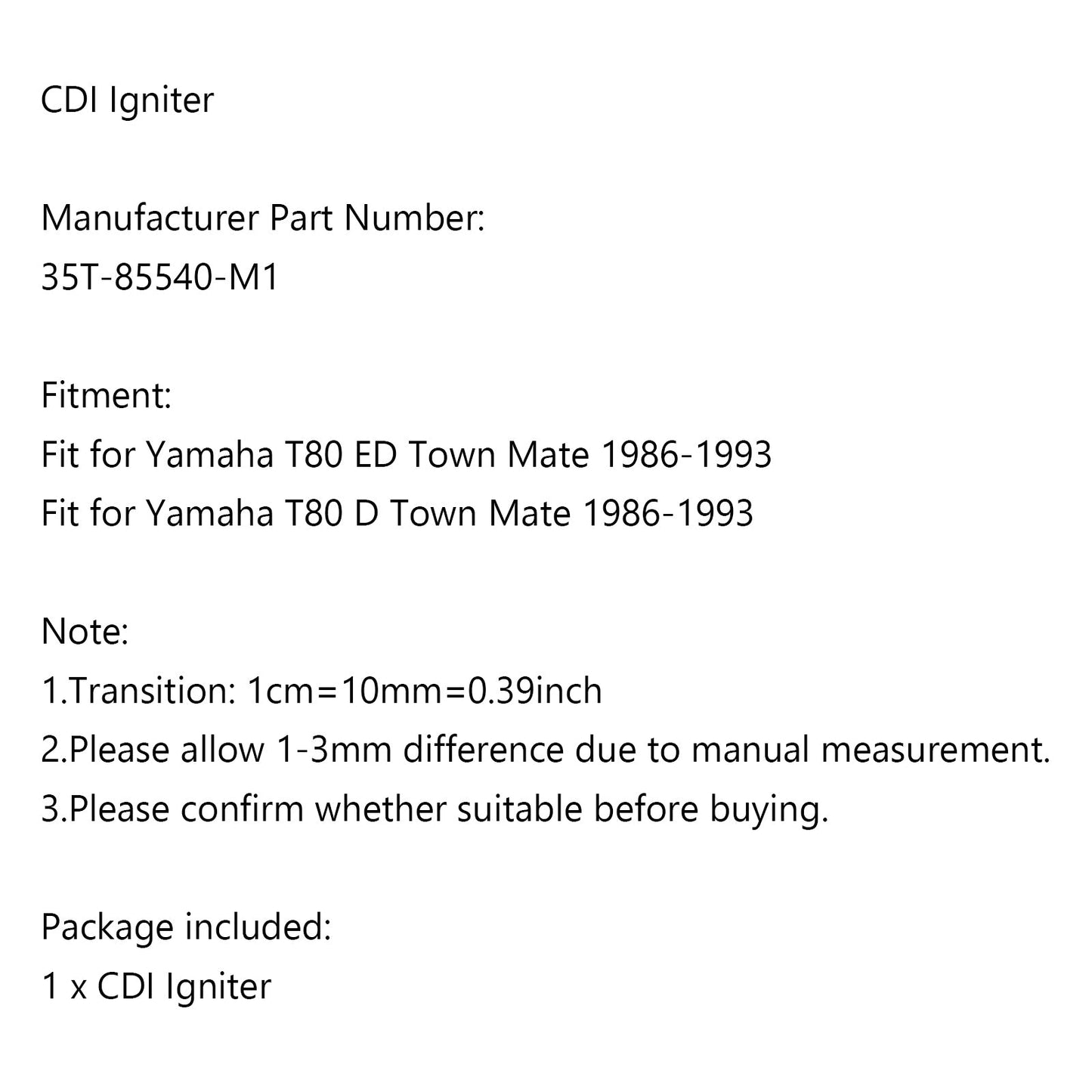 CDI Igniter For Yamaha T80 ED Town Mate T80 D Town Mate 1986-1993