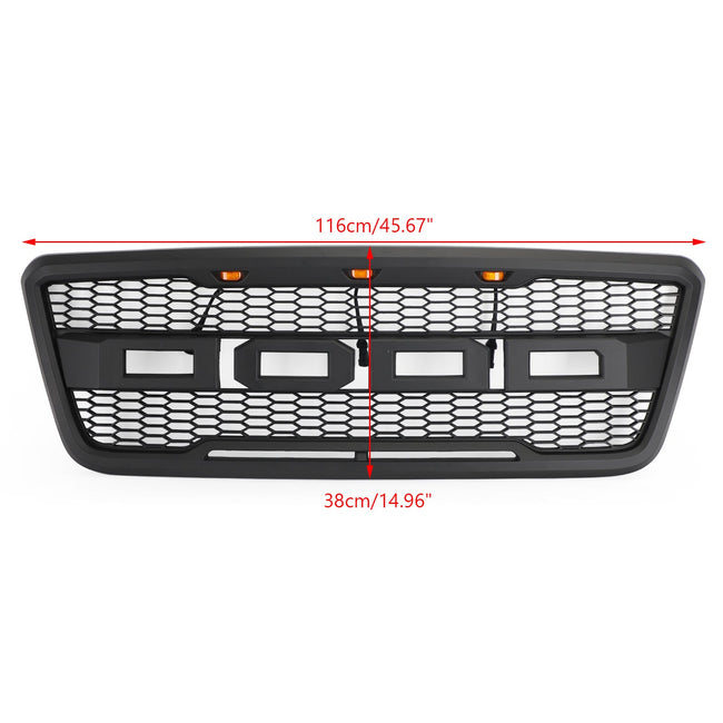 Front Mesh Hood Grill Grille For Ford F150 2004-2008 Raptor Style With LED