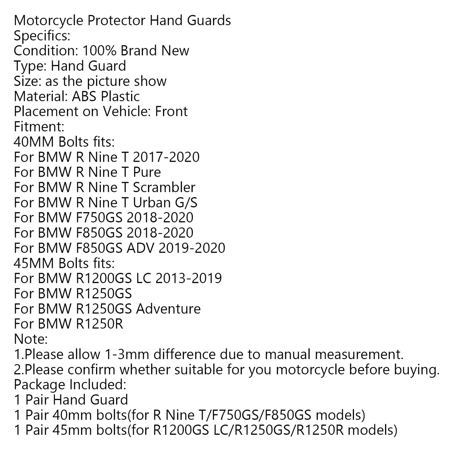 Handguard Handlebar Protector For BMW R Nine T 17-20 F750GS F850GS 18-20 Gray