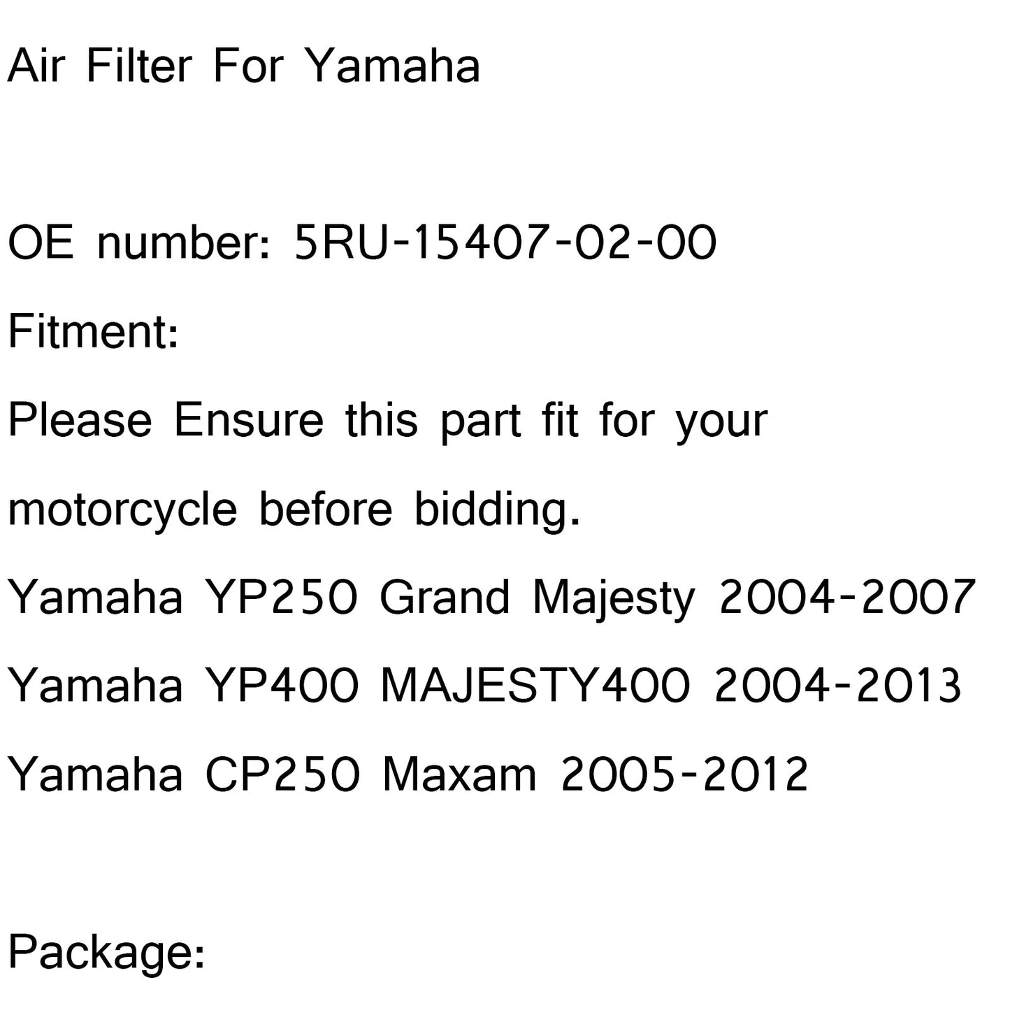 Air Filter Cleaner For Yamaha YP400 Majesty 400 04-13 CP250 Morphous 250 05-12