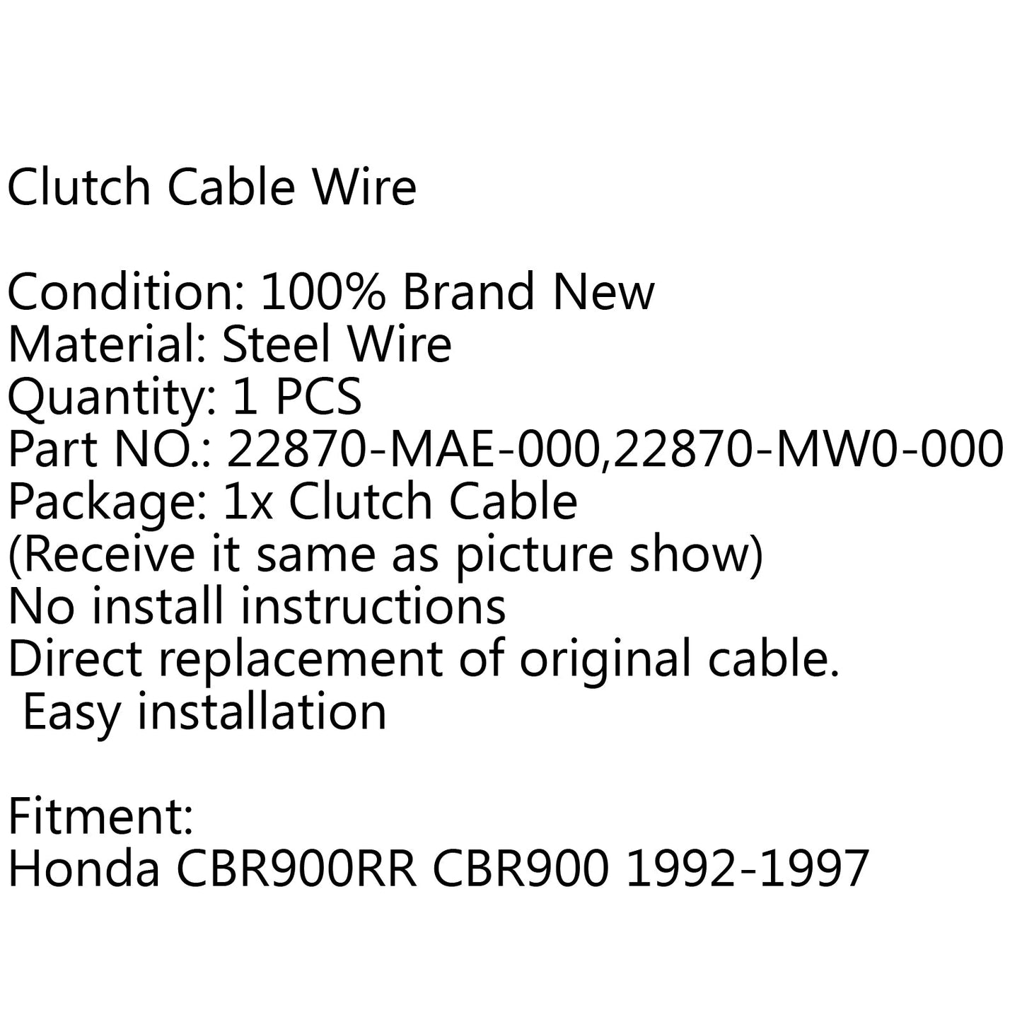 Clutch Cable Replacement For Honda CBR900RR CBR900 1992-1997 1993 1994 1995