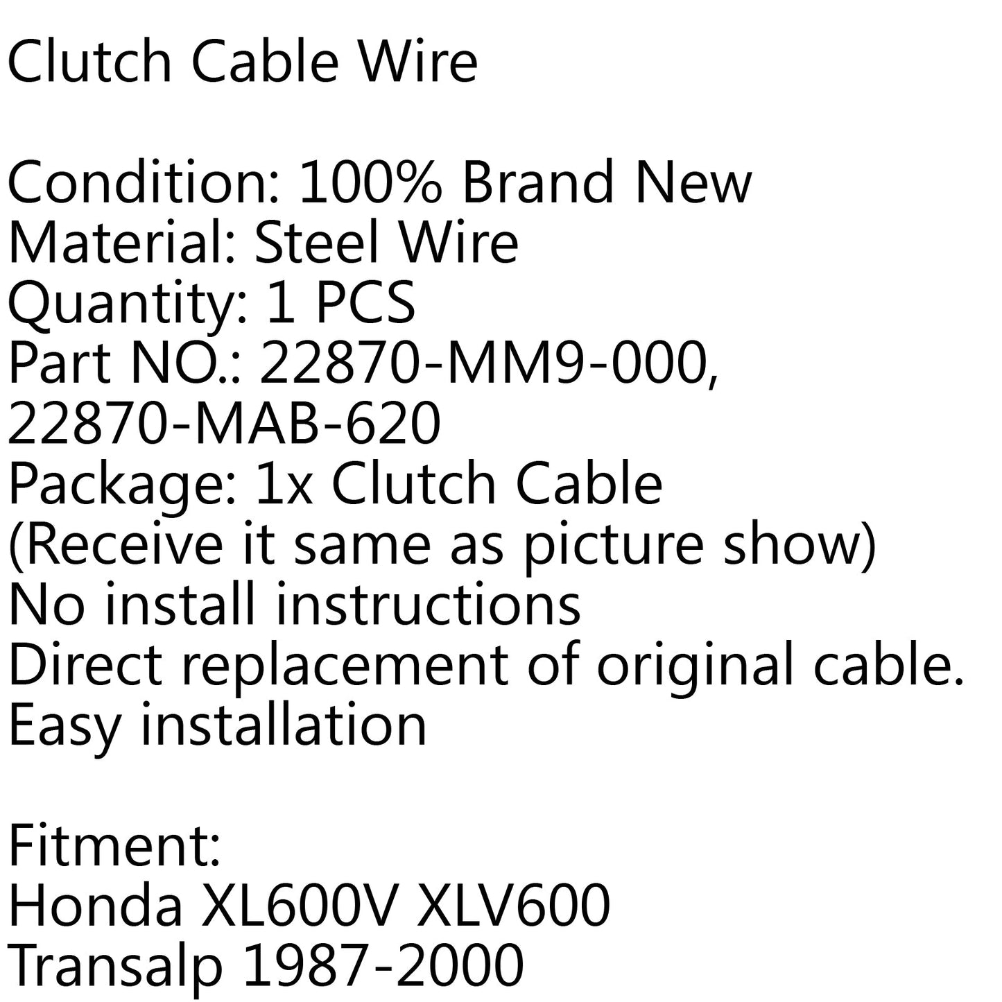Clutch Control Cable For Honda XL600V XLV600 Transalp 1987-2000 22870-MM9-000