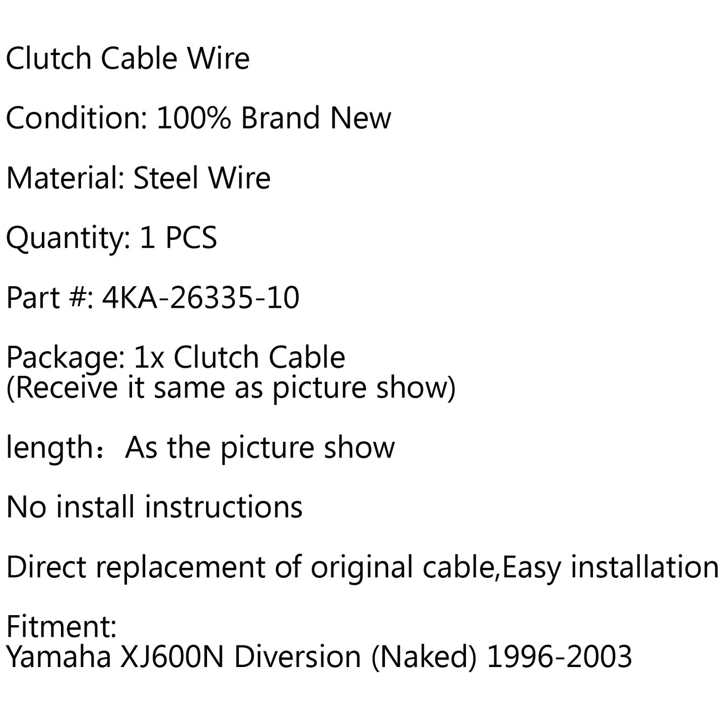 Clutch Cable Replacement 4KA-26335-10 For Yamaha XJ600N Diversion (Naked) 96-03