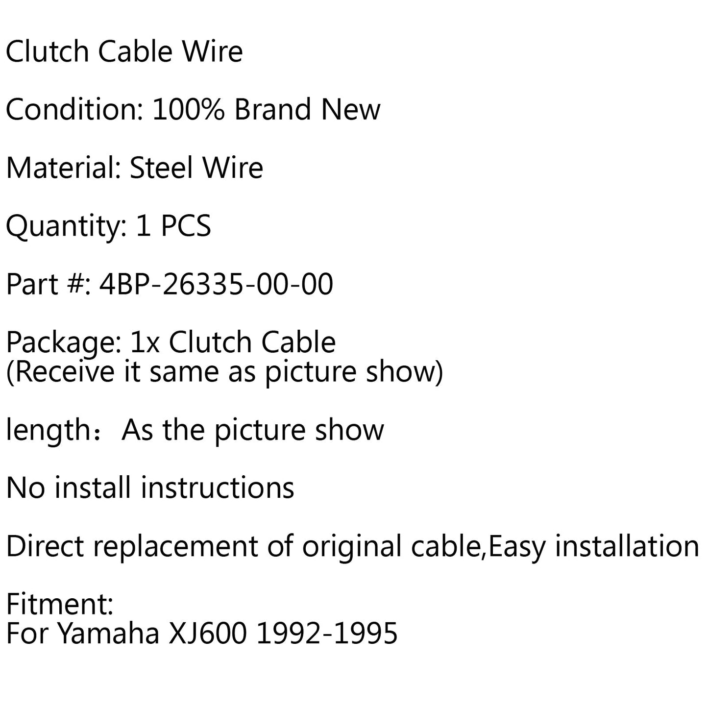 Clutch Cable Replacement 4BP-26335-00-00 For Yamaha XJ600 1992-1995