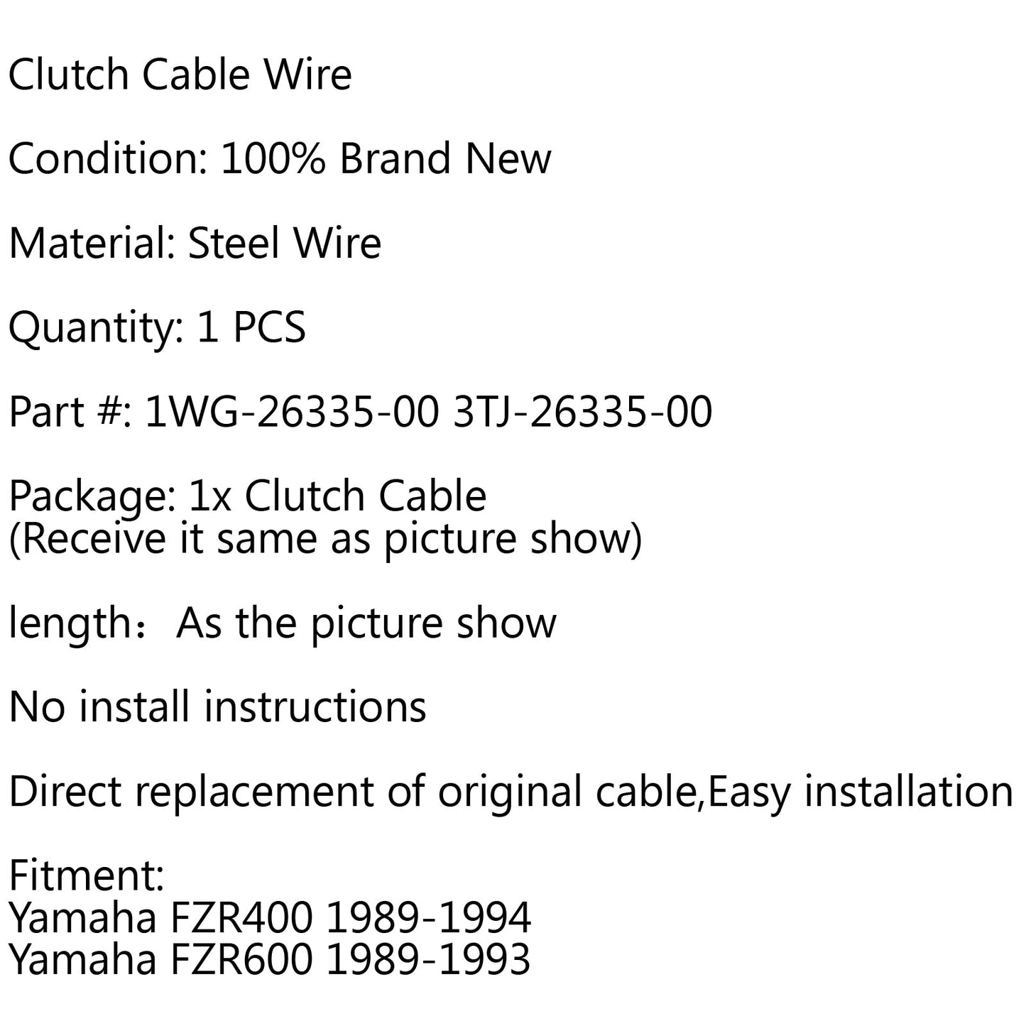 Clutch Cable Replacement 1WG-26335-00 For Yamaha FZR400 1989-1994 FZR600 89-93