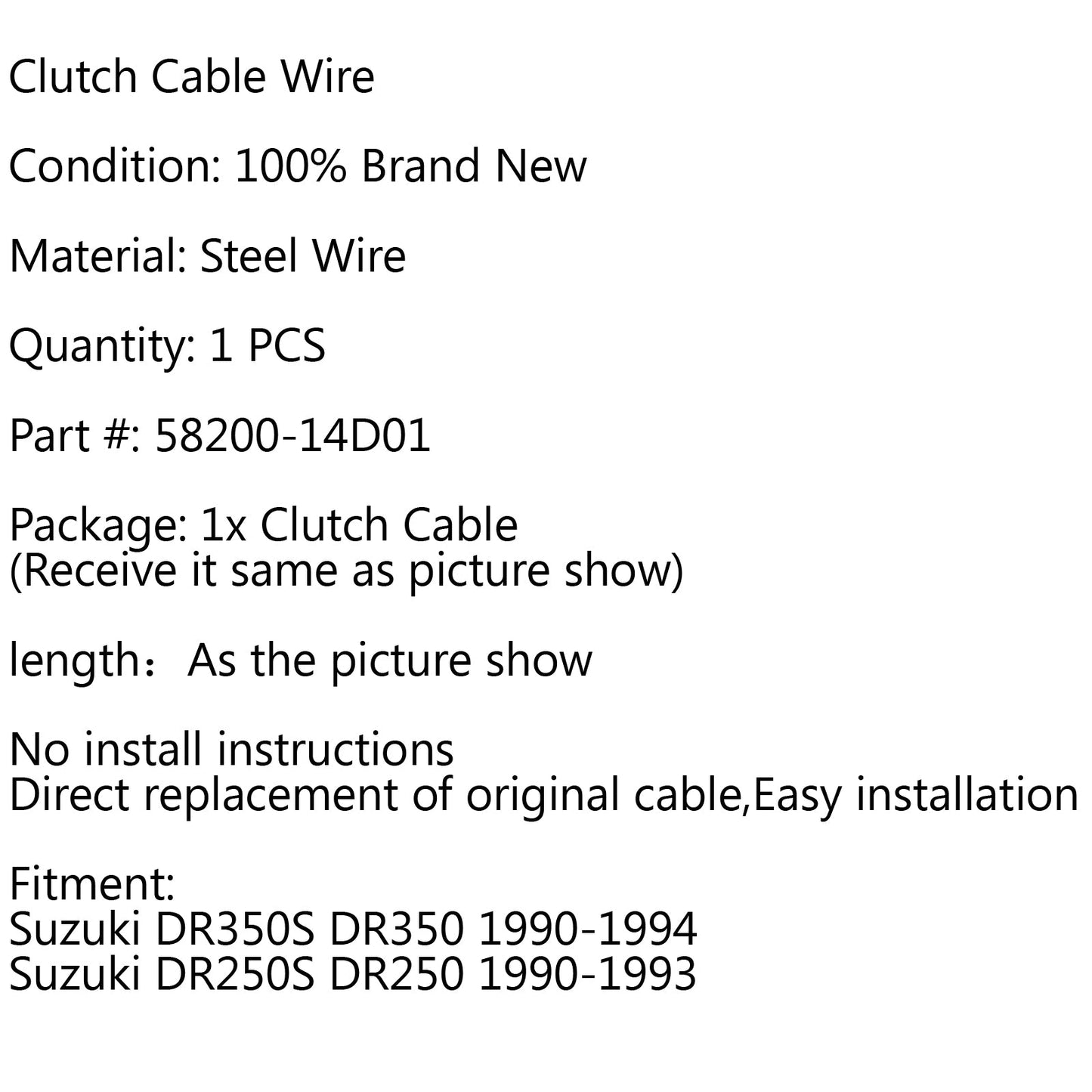Clutch Cable Replacement For Suzuki DR350S DR350 1990-1994 DR250S DR250 90-93