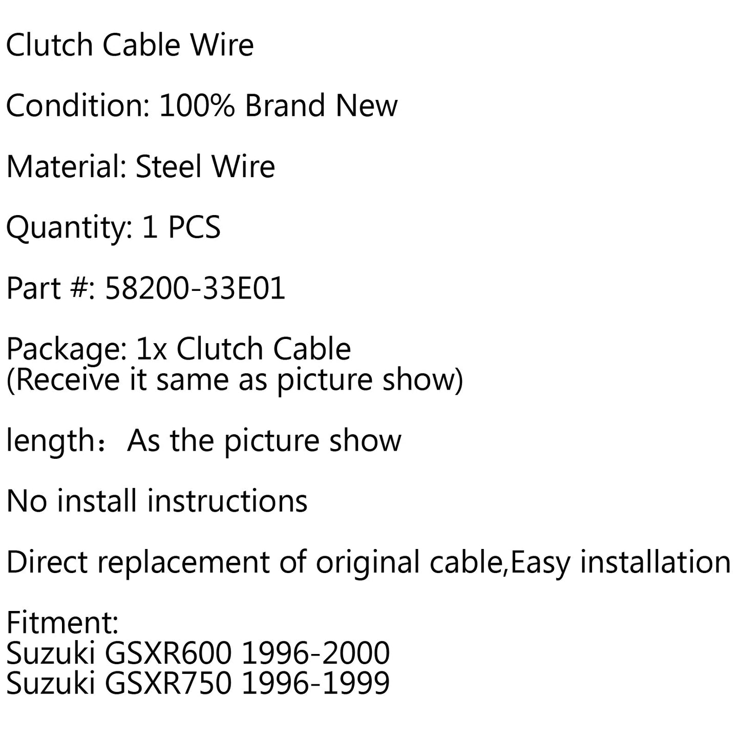 Clutch Cable Replacement 58200-33E01 For Suzuki GSXR600 1996-2000 GSXR750 96-99
