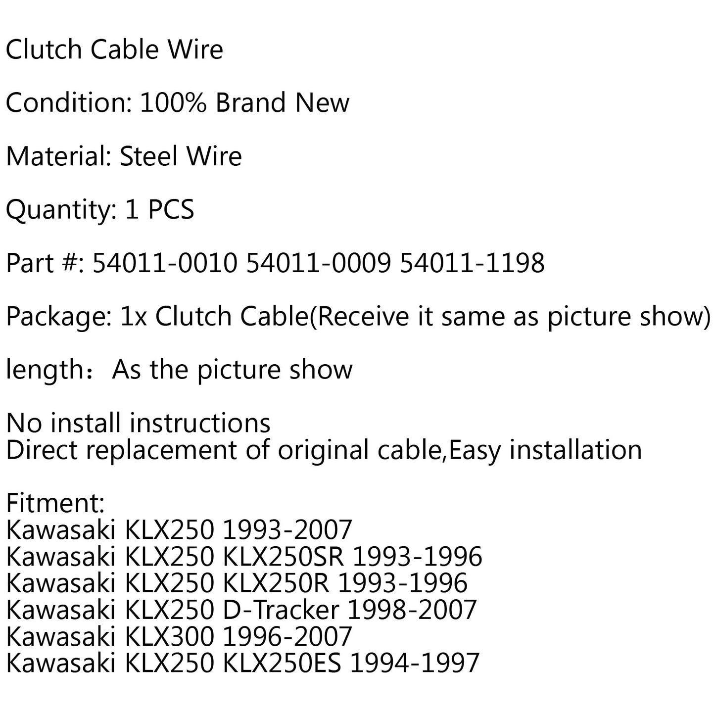 Clutch Cable Replacement For Kawasaki KLX250 D-Tracker KLX250R KLX300