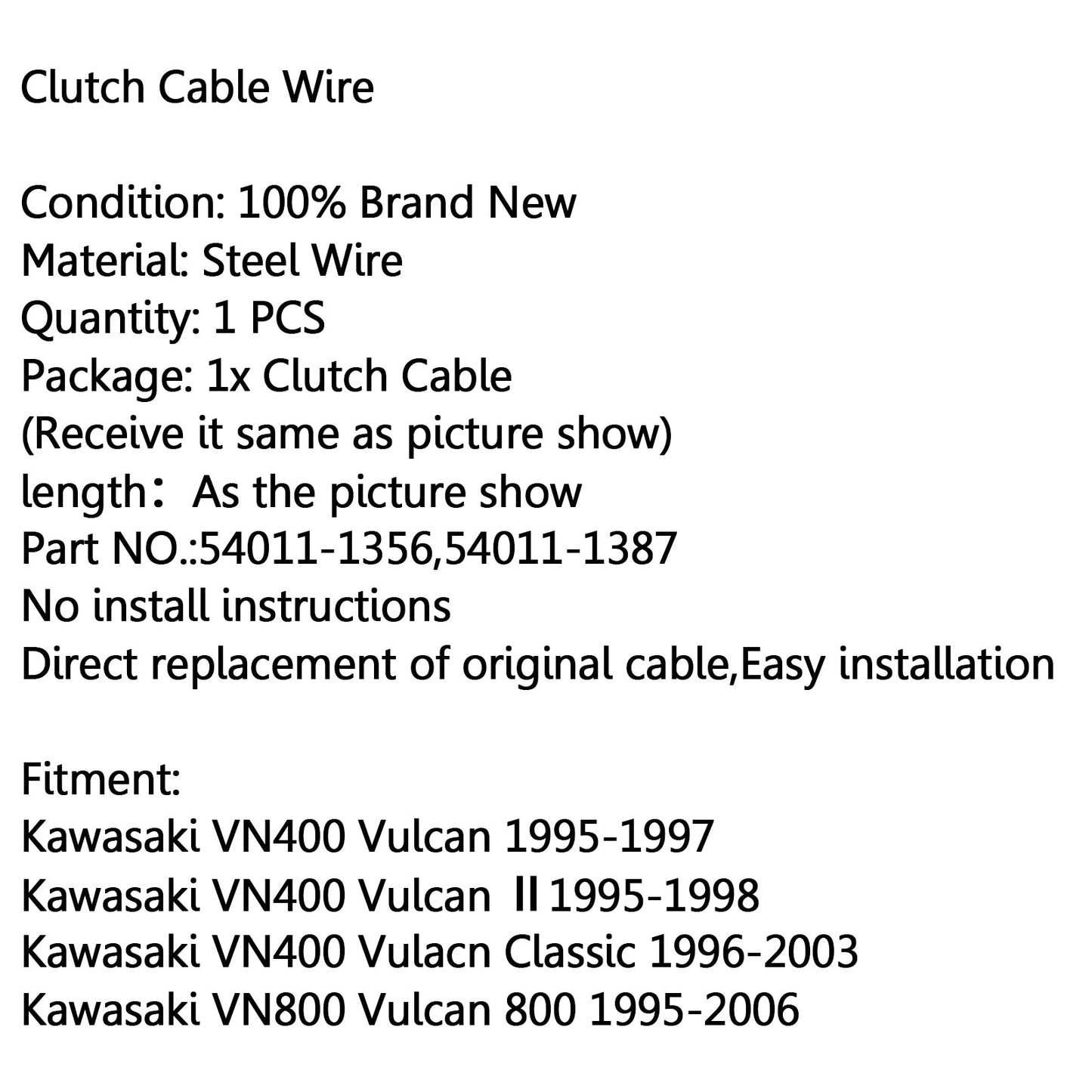 Clutch Cable Replacement 54011-1387 For Kawasaki VN400 Vulcan 95-98 VN800 95-06