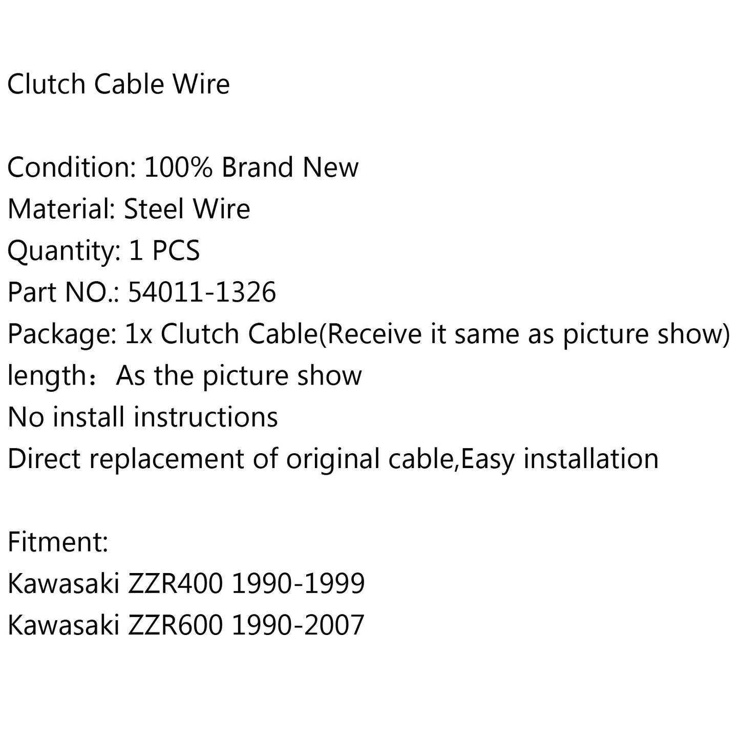 Clutch Cable 54011-1326 For Kawasaki ZZR400 1990-1999 ZZR600 1990-2007