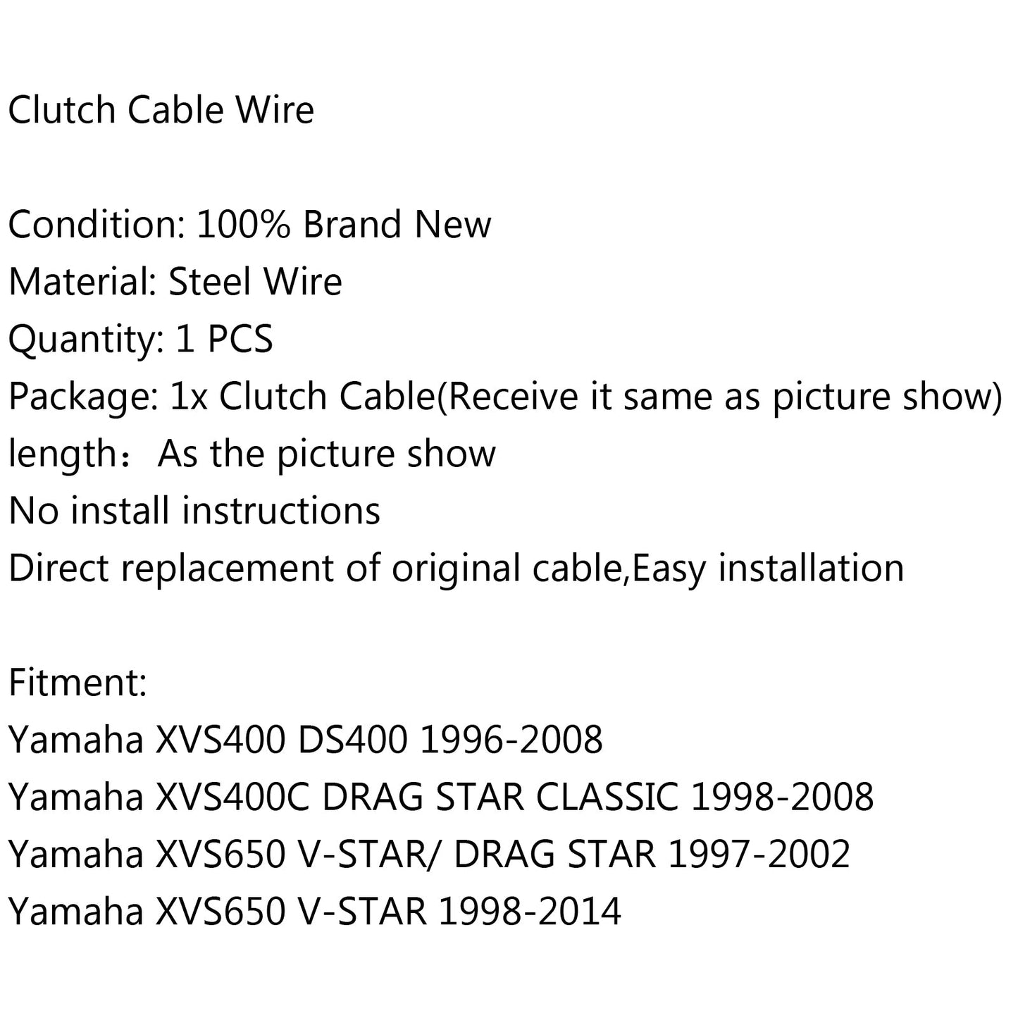 Clutch Cable For Yamaha XVS400 DS400 96-08 XVS400C XVS650 V-STAR 1998-2014