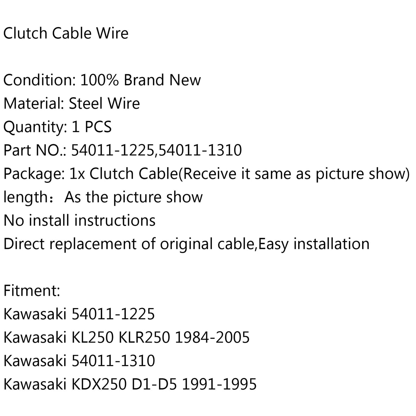 Clutch Cable 54011-1225 For Kawasaki KL250 KLR250 84-05 KDX250 D1-D5 1991-1995