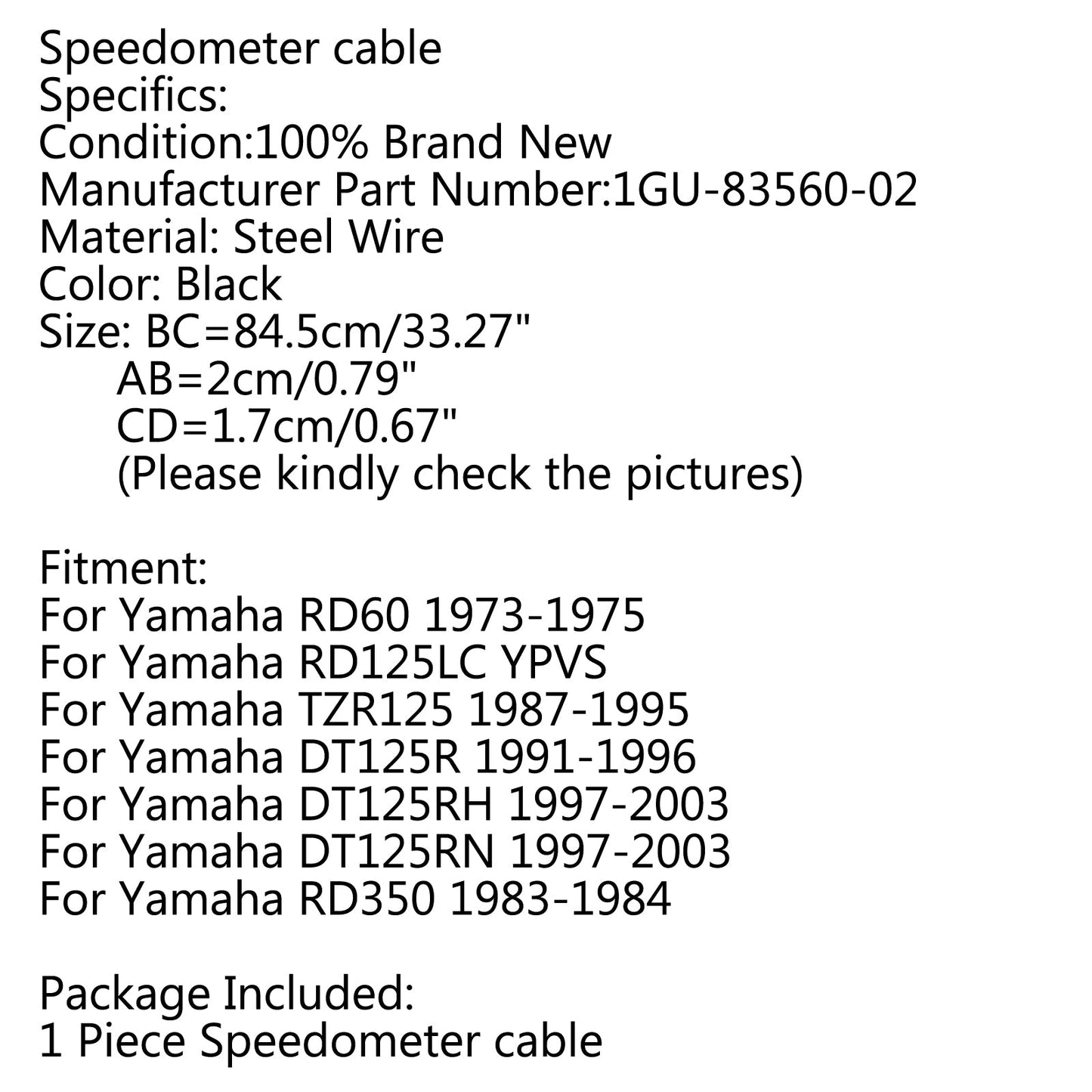 Speedometer cable 1GU-83560-02 For Yamaha DT125RH DT125RN 1997-2003 RD125LC YPVS