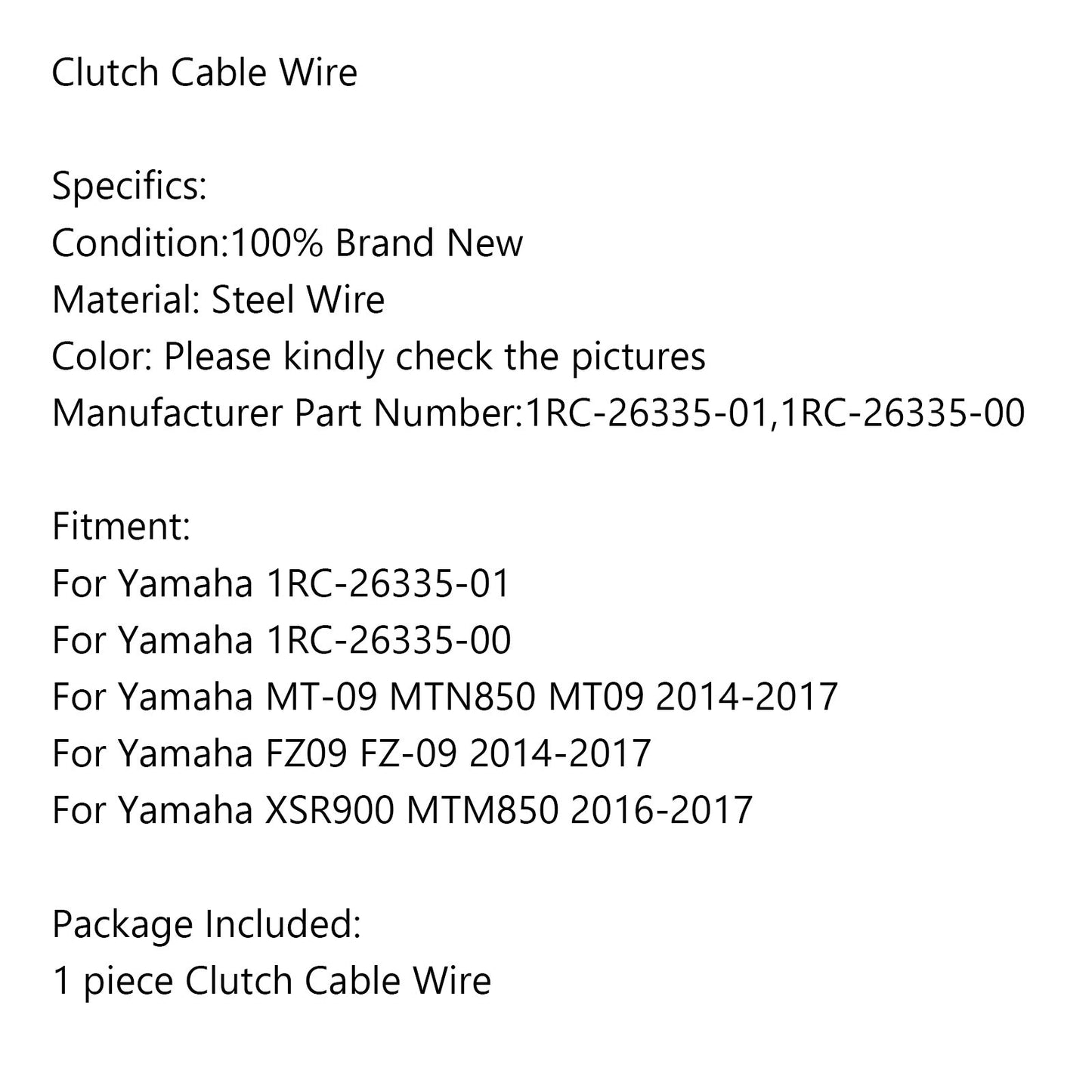Motorcycle Clutch Cable 1RC-26335-01 for Yamaha MT-09 FZ-09 MTN850 2014-2017