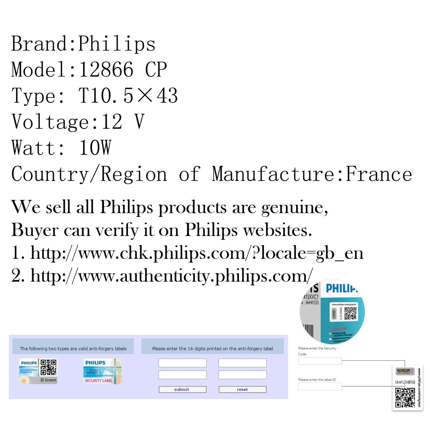 10pcs For Philips 12866 12V10W C10W Fest T10.5脳43 SV8.5 Premium Signaling Lamp