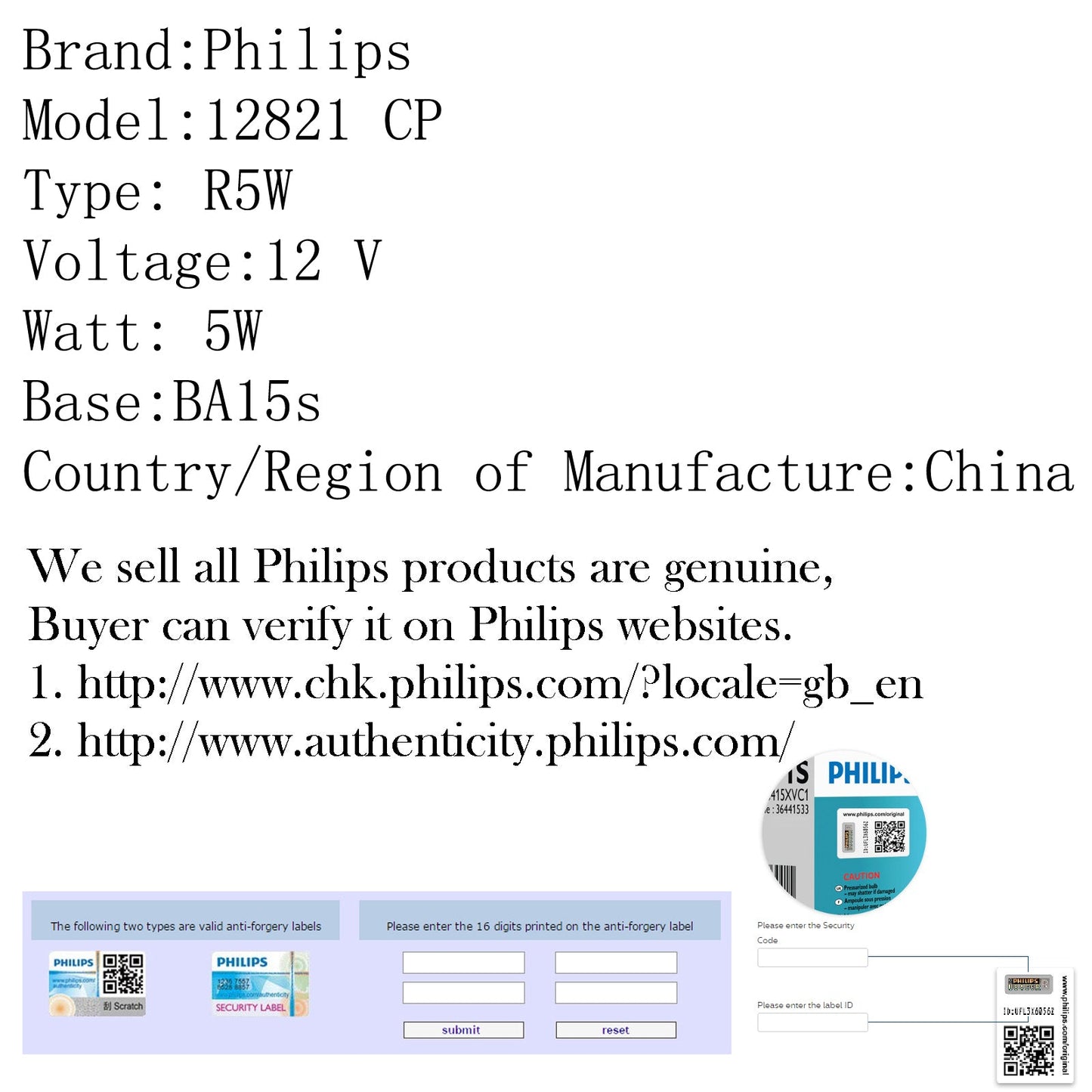 10pcs For Philips 12821 R5W 12V 5W BA15s Premium Vision Signaling Lamp Bulbs