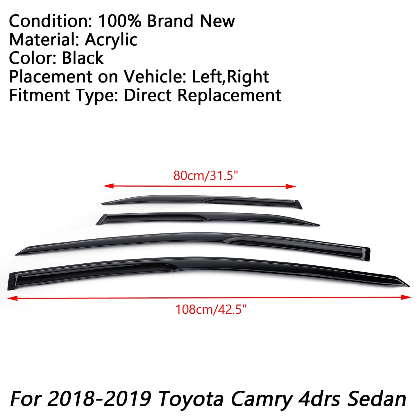 Window Sun Rain Guard Visors 4PCS For Toyota Camry 18-20 Black