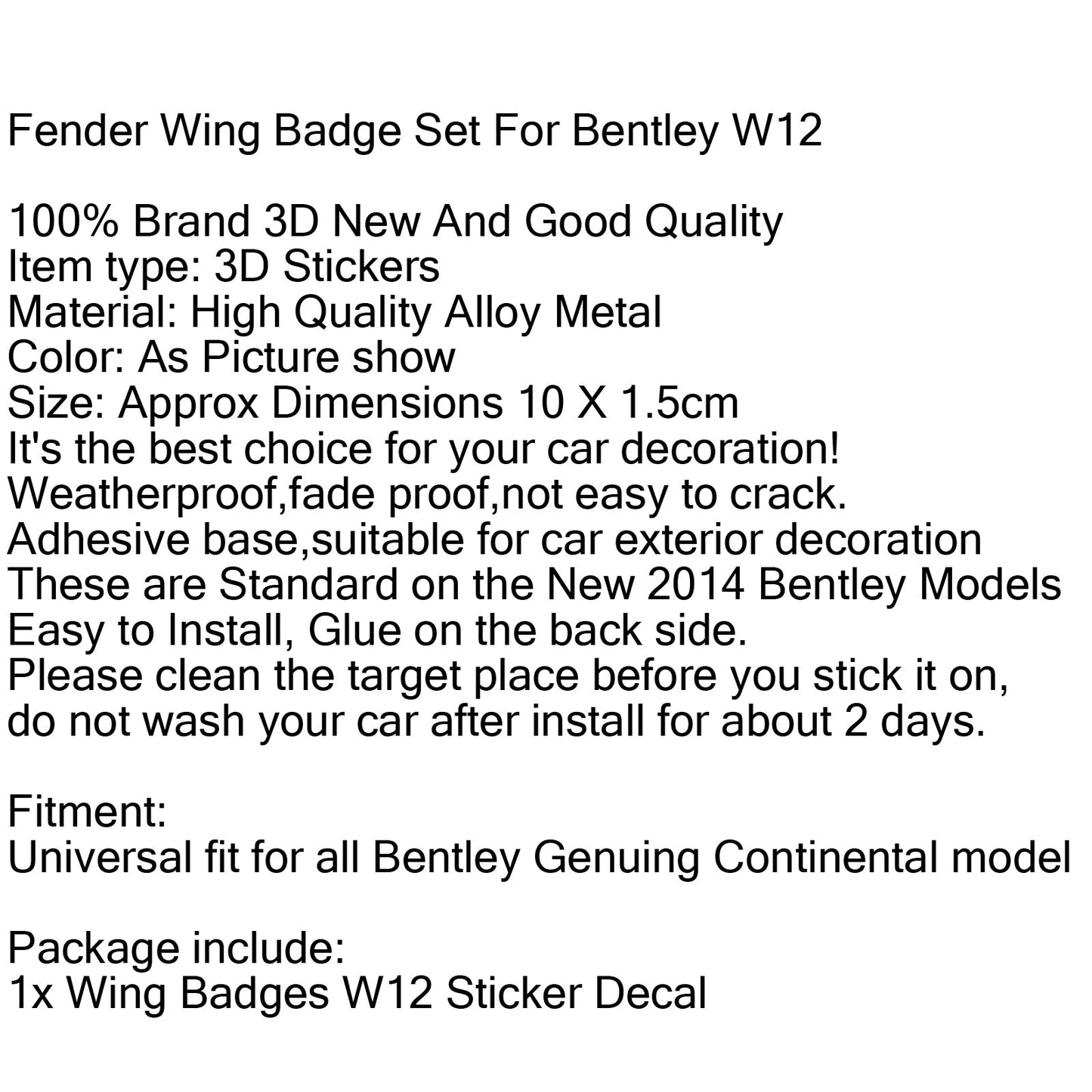 Metal Wing W12 Emblem Badge Sticker For Bentley Genuing Continental GT GTC