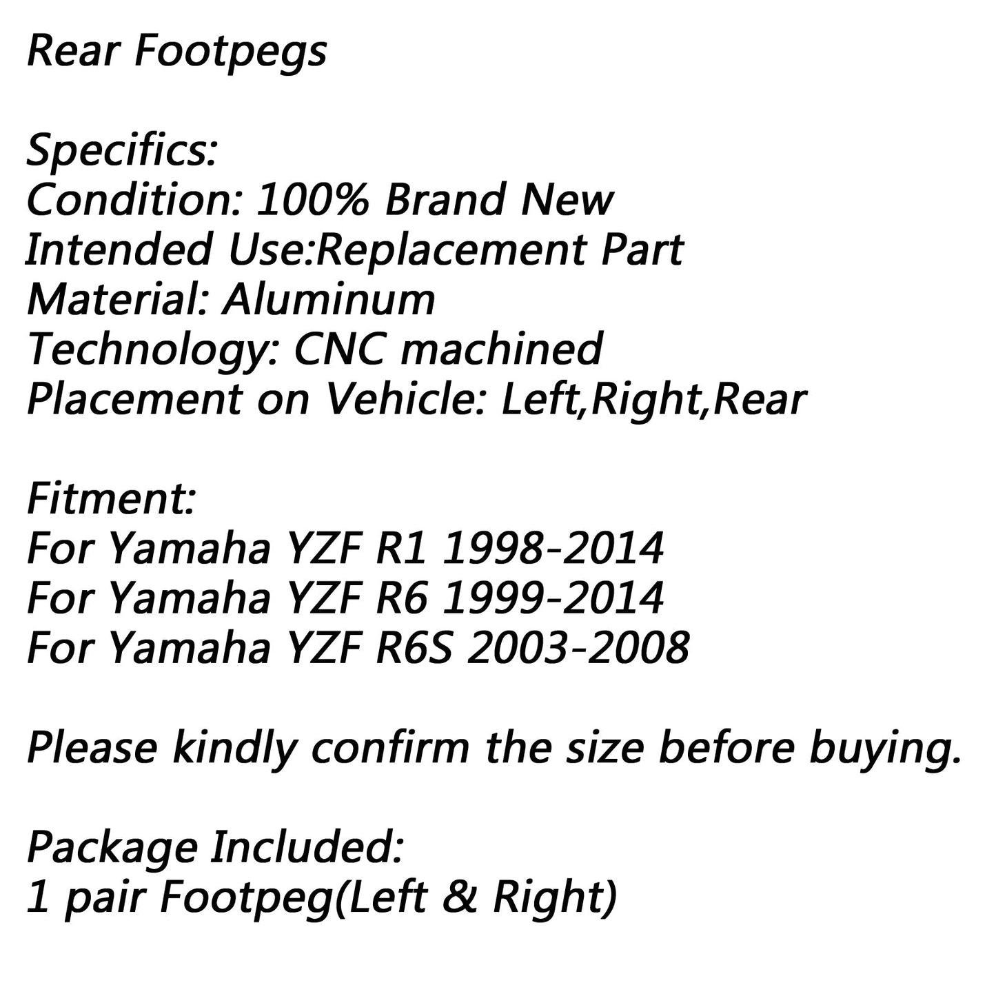 Rear Foot Peg Footrest For Yamaha YZF R1 1998-2014 R6 1999-2014 R6S 2003-2008 Generic