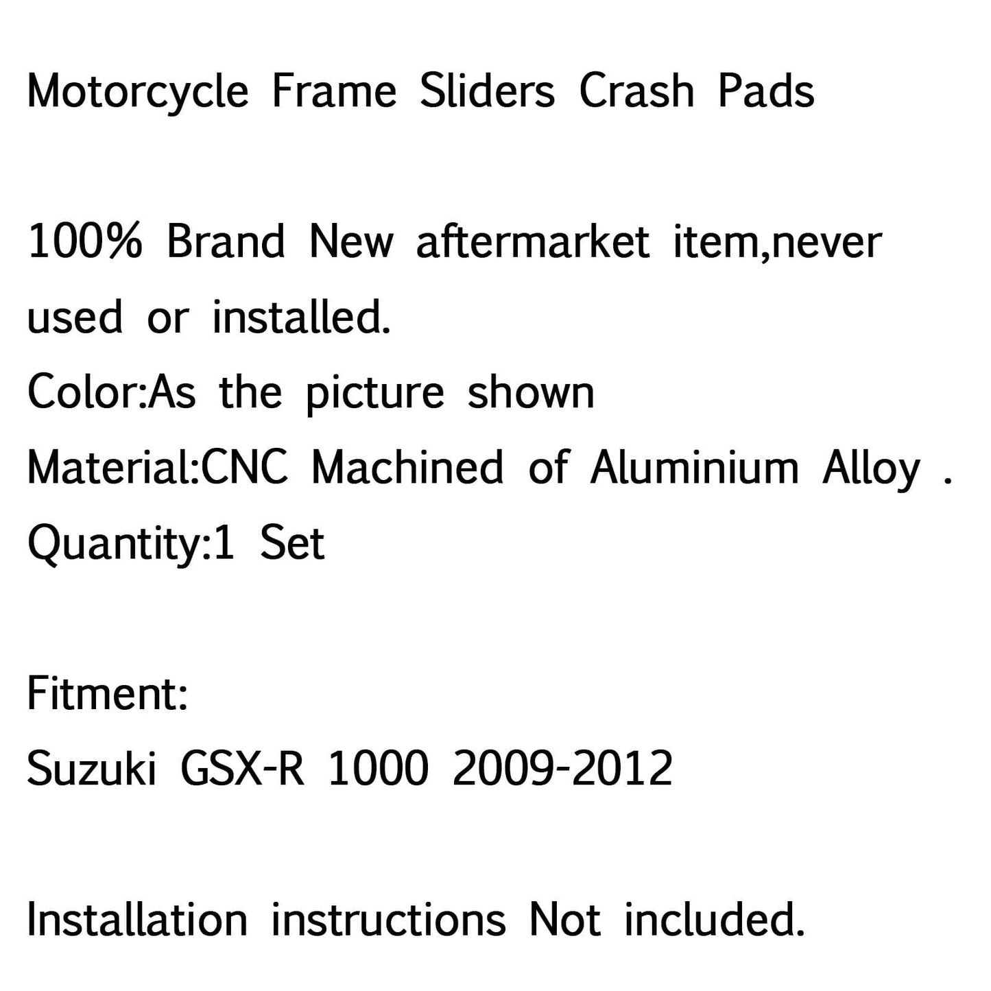 CNC Frame Sliders Crash Pads Left Right For Suzuki GSX-R 1000 2009-2012 Generic