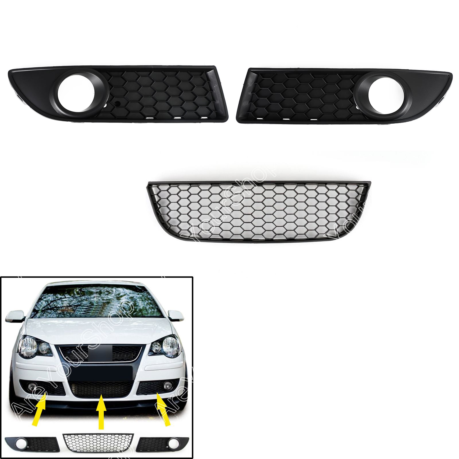 Honeycomb Style Front Lower Grille Left Side For VW Polo 9N3 GTI 2005 honeycomb-style-front-lower-grille-left-side-for-vw-polo-9n3-gti-2005