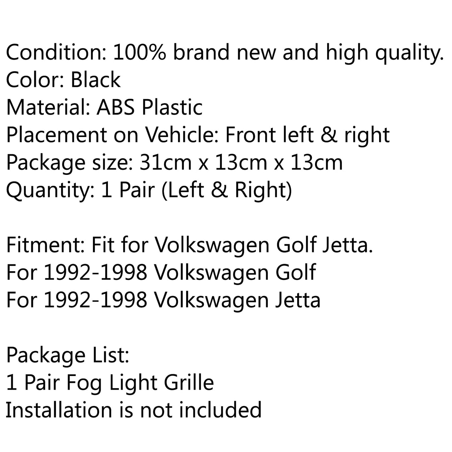 Black Foglight Grill Fog Light Bumper Grille For VW MK3 Golf 1992-1997