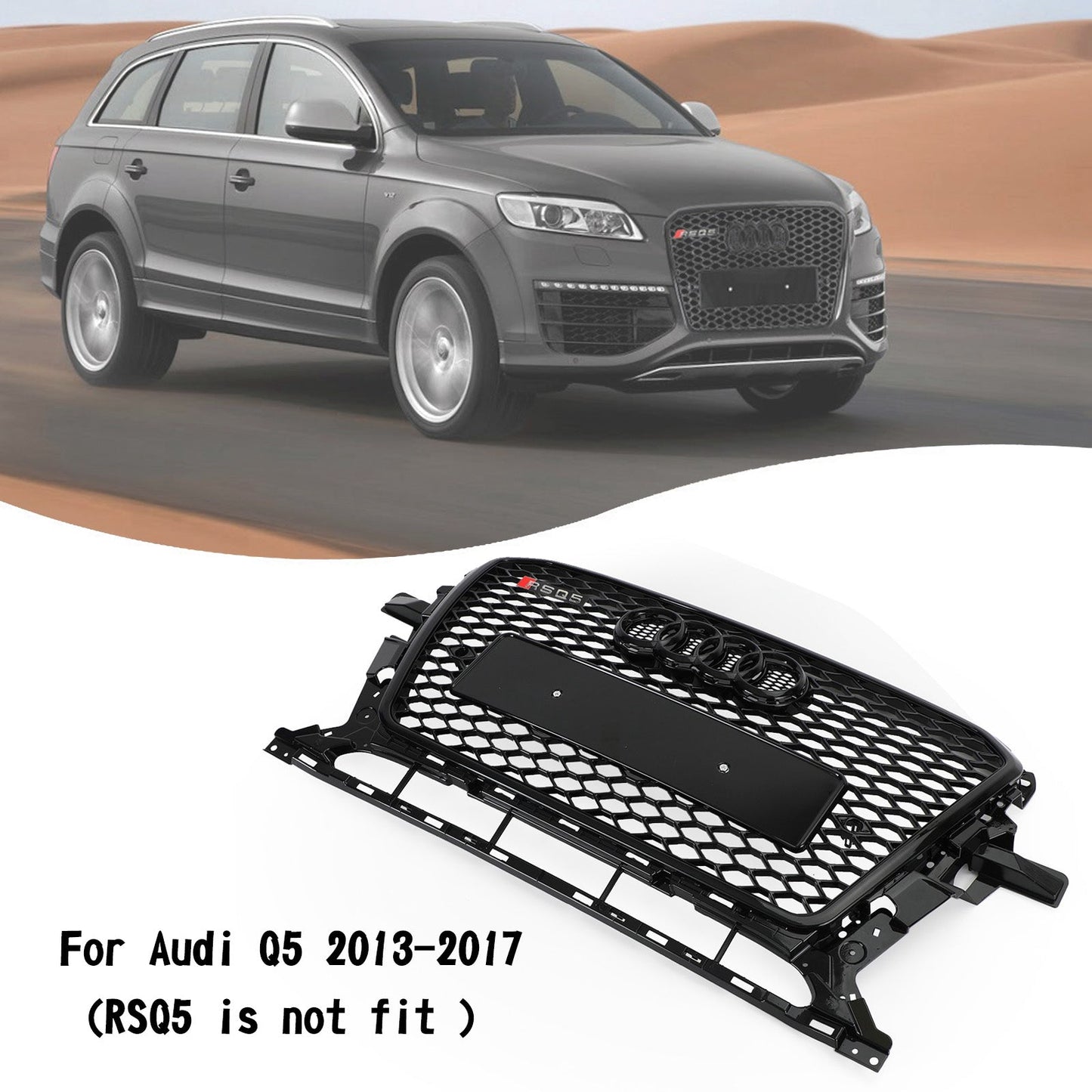 RSQ5 Style Honeycomb Mesh Sport Hex Grill fit Audi Q5 2013-2017 Gloss Black