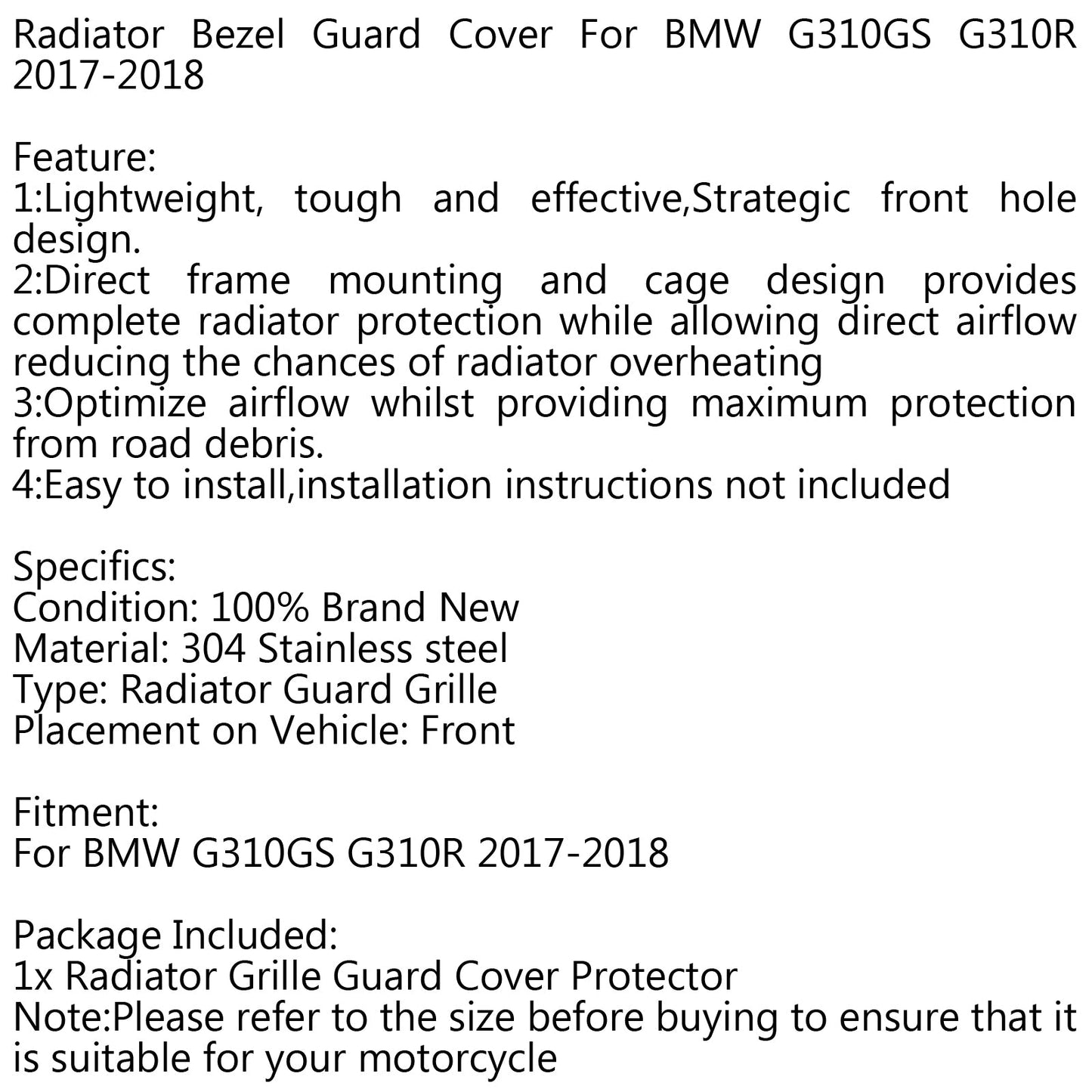 Radiator Grille Cover Guard Shield Protector For BMW G310GS G310R GS/R 17-18 Generic