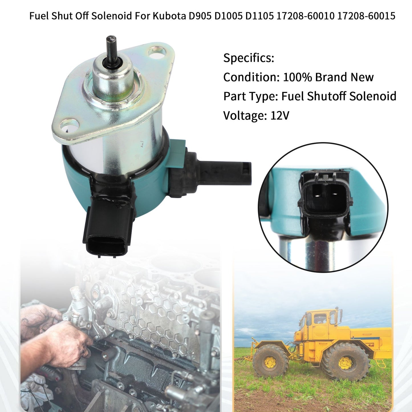 Fuel Shut Off Solenoid For Kubota D905 D1005 D1105 17208-60010 17208-60015
