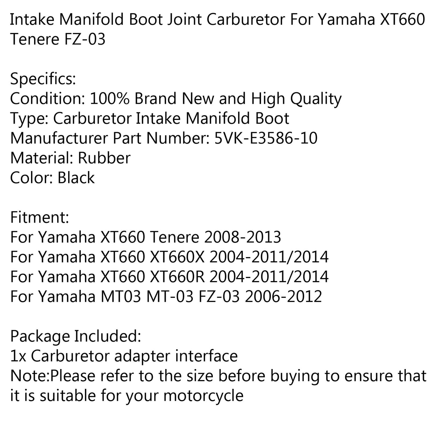 Carburetor Holder Intake Manifold Boot For Yamaha XT 660 Tenere FZ-03 06-12