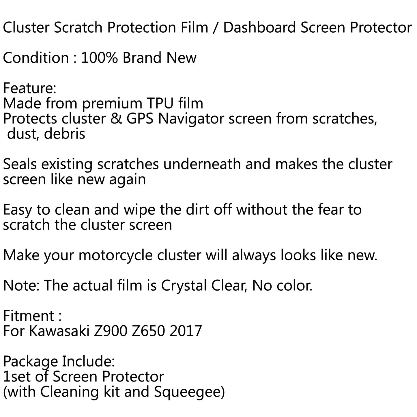 Cluster Scratch Protection Film Protector Fit for Kawasaki Z900 Z650 2017