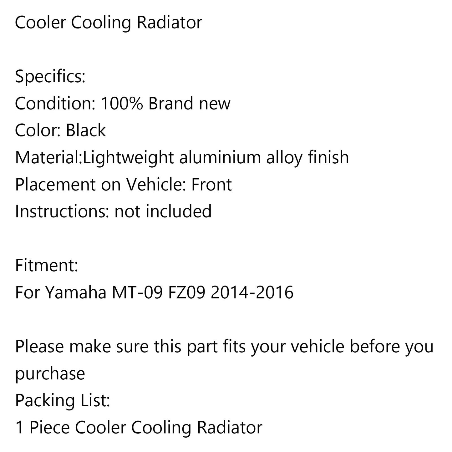 Motorcycle Replacement Cooler Cooling Radiator For Yamaha MT-09 FZ09 2014-2016