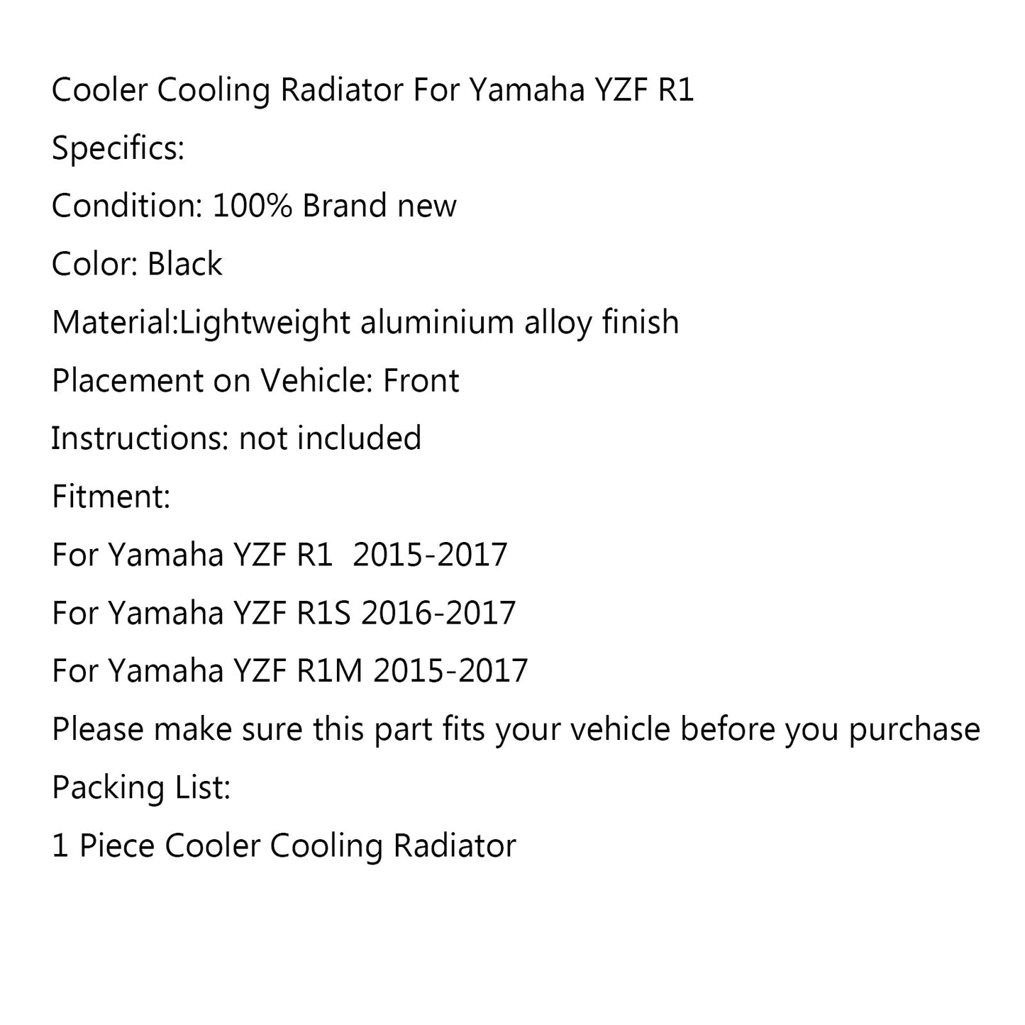 Aluminum Cooler Cooling Radiator For Yamaha YZF R1 R1M 2015-2017 R1S 2016-2017