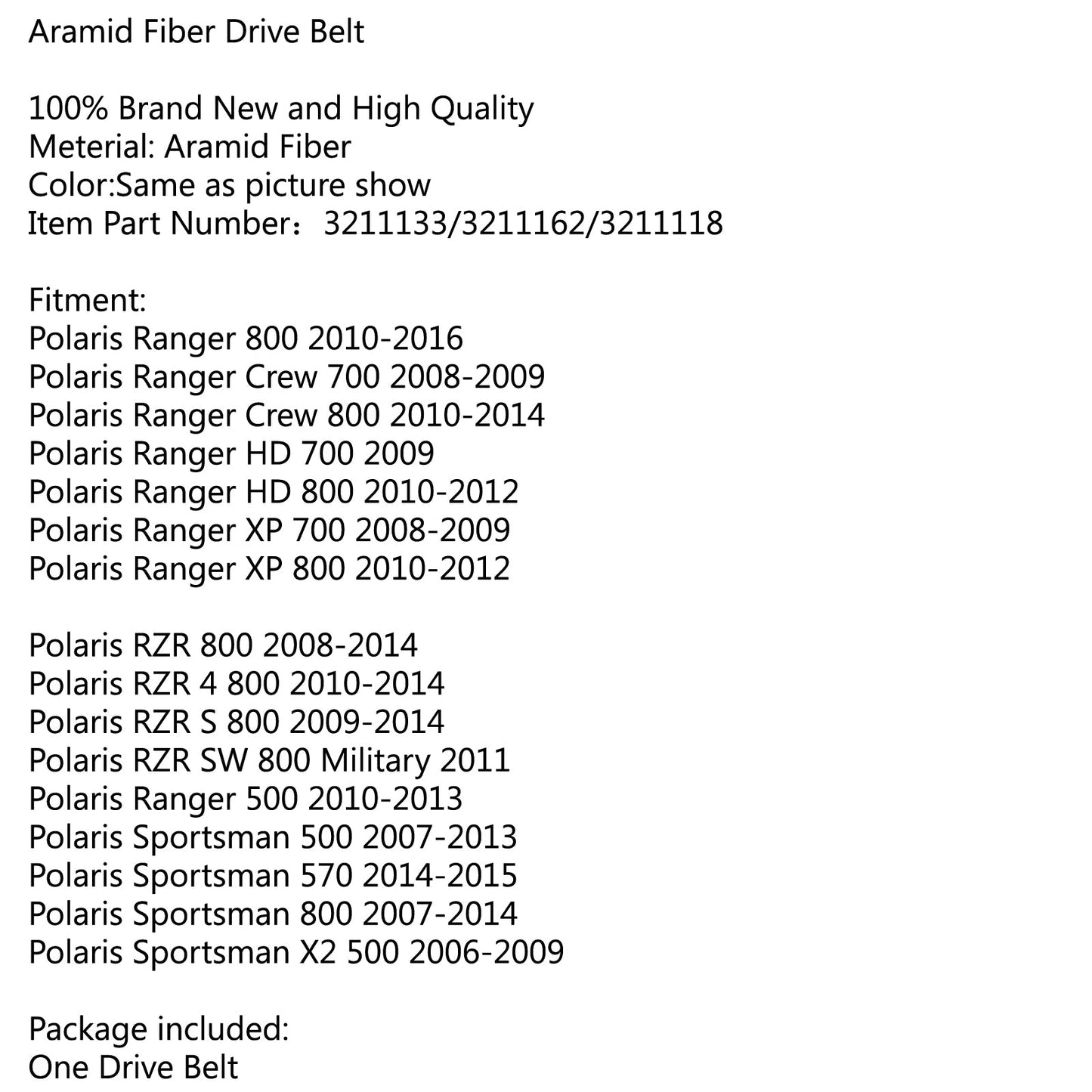 Drive Belt For Polaris RZR 800 08-14 4/SW 800 Ranger 500 10-13 Sportsman X2 800
