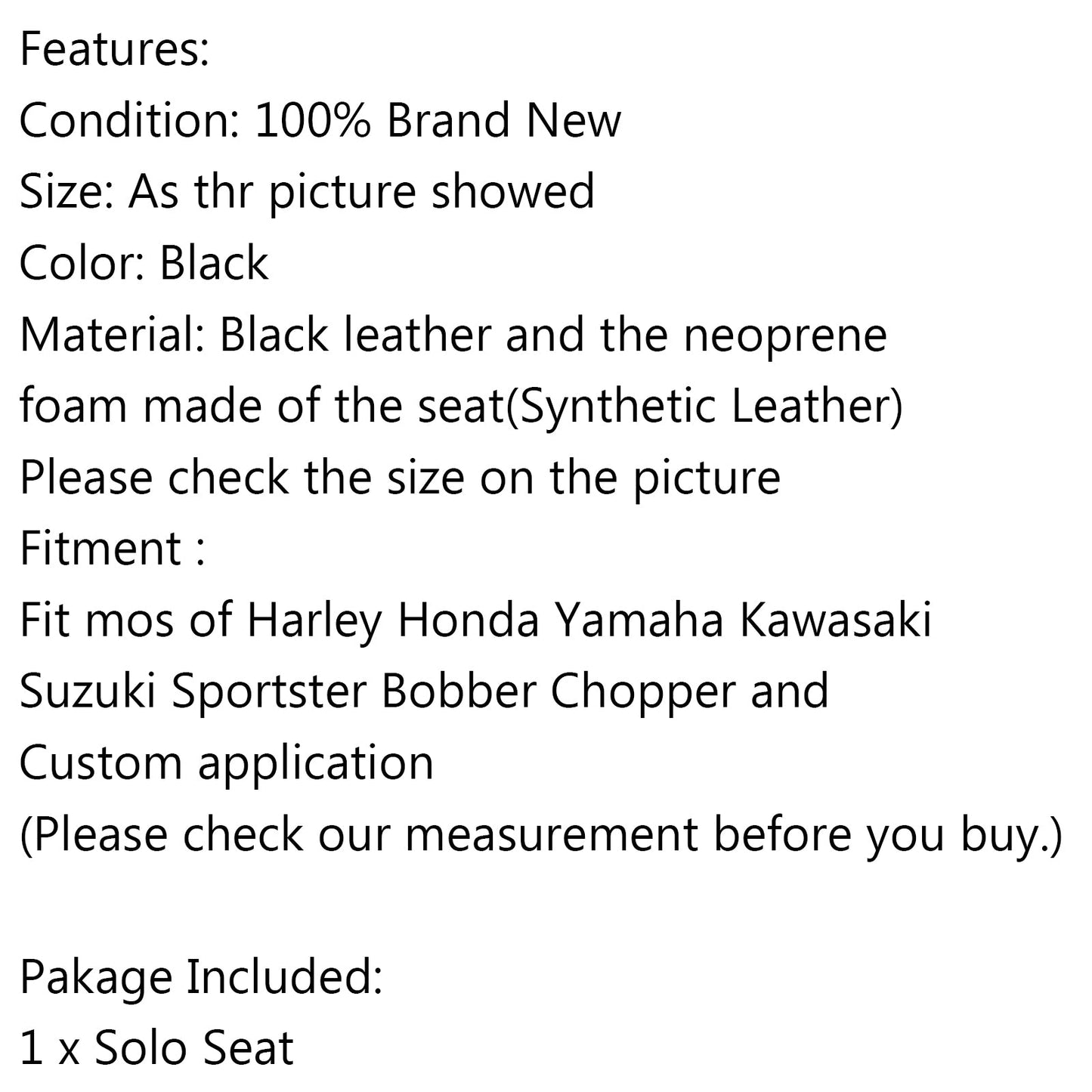 Motorcycle Diamond Leather Solo Saddle Seat For Chopper Bobber Custom SX CB 650 Generic