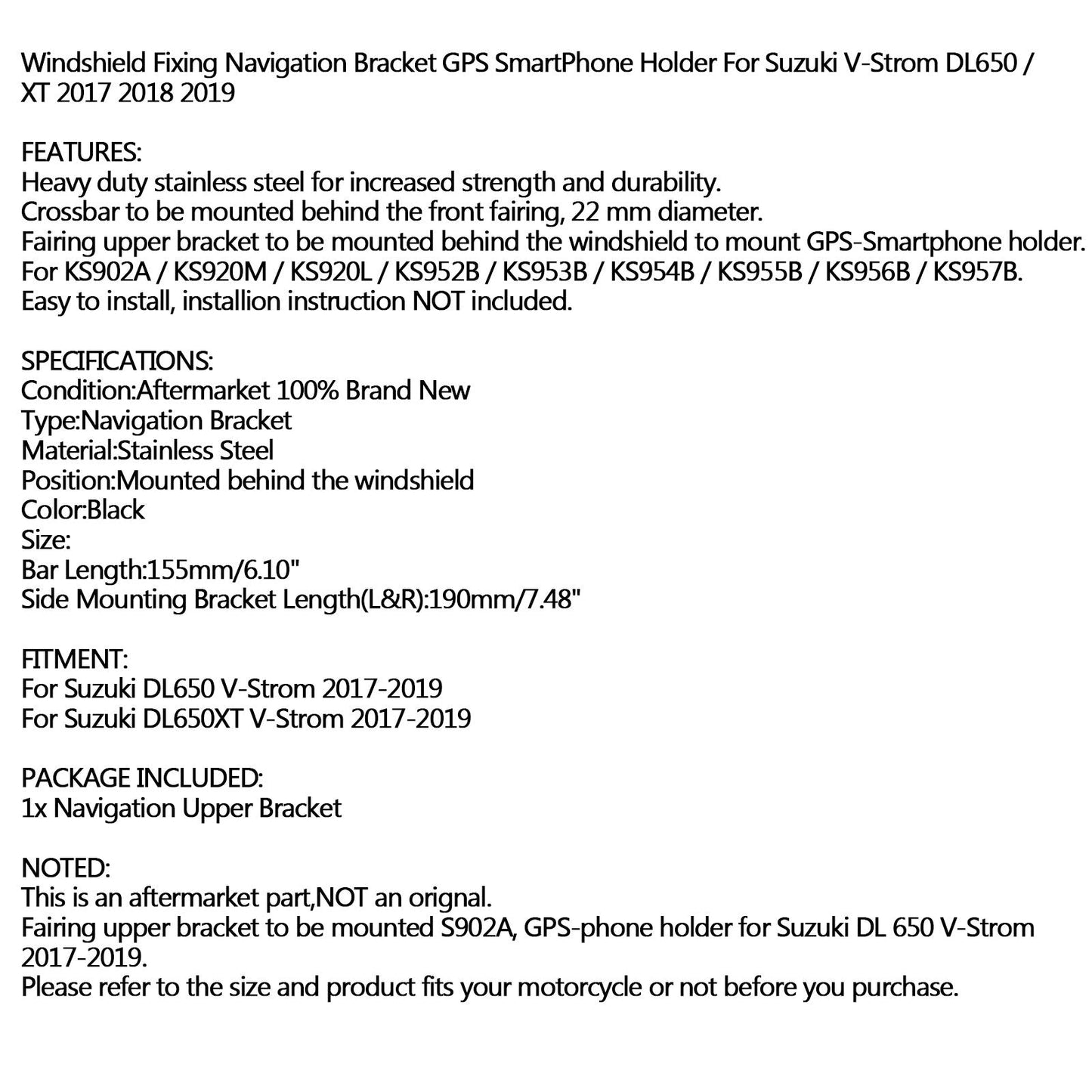 GPS/SMARTPHONE Navigation Bracket Holder Fit for Suzuki DL650 XT V-Strom 17-19