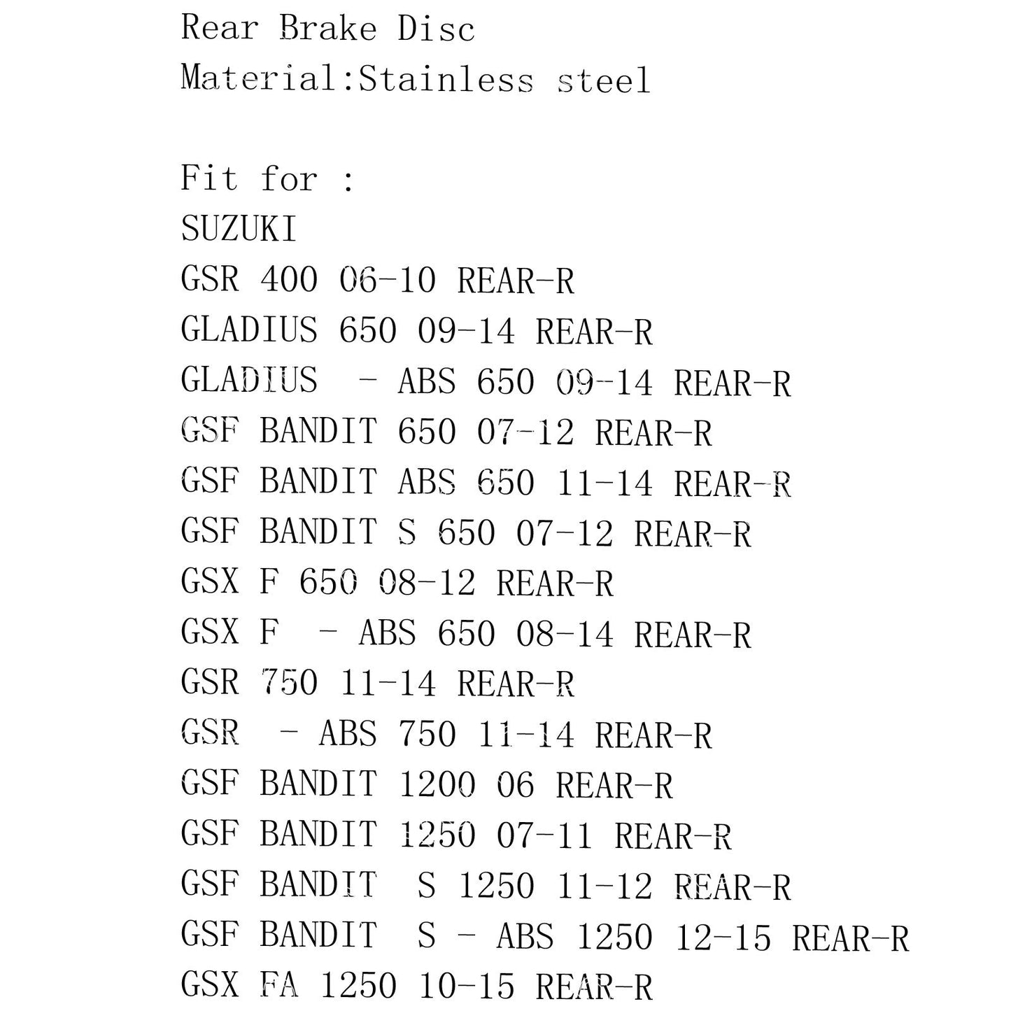 Rear Brake Rotor Disc Fit for Suzuki GSF 650/1250 Bandit GSX650F GSX1250FA 06-15