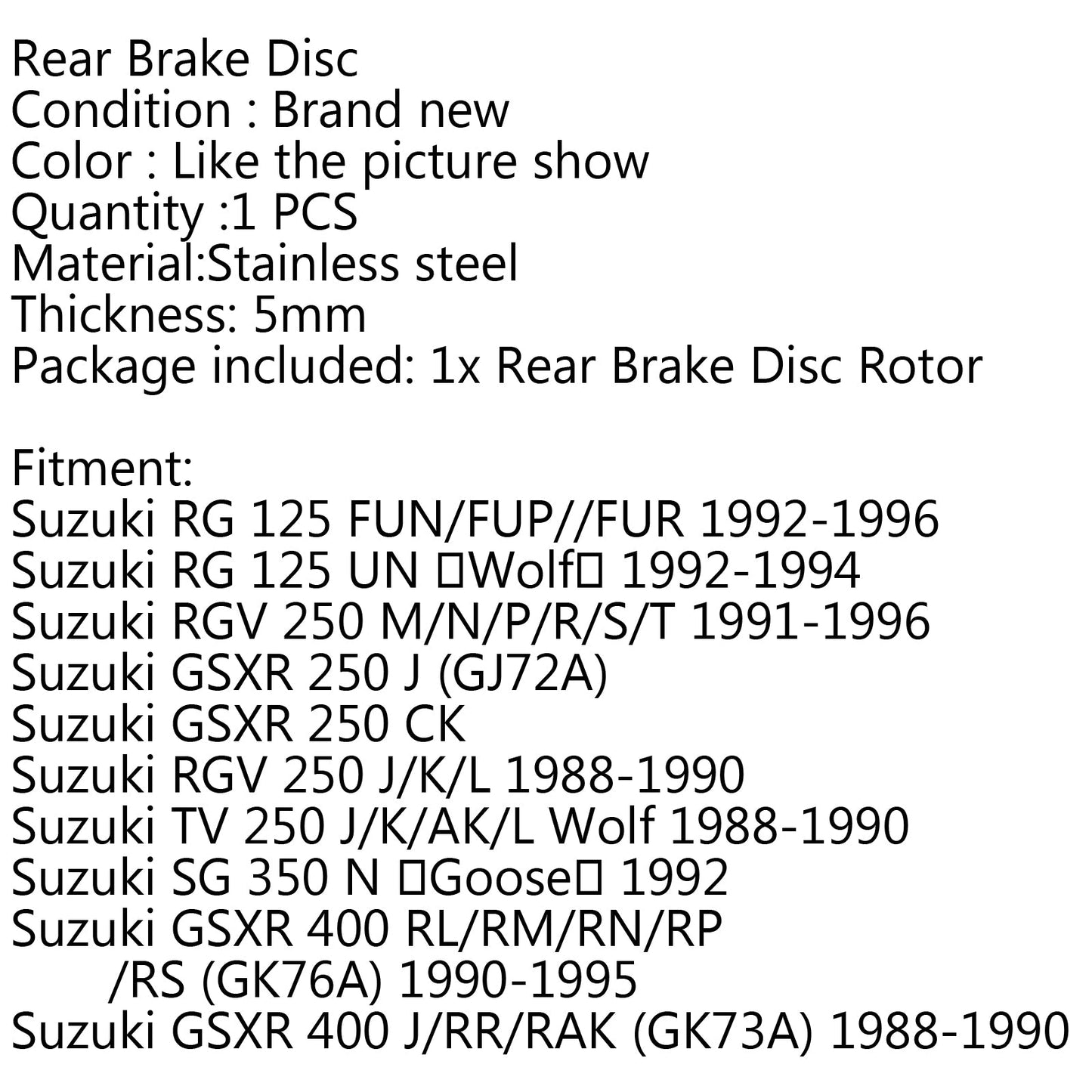 Rear Brake Rotor Disc Fit for Suzuki RG125 RGV250 88-96 TV250 88-90 GSXR250