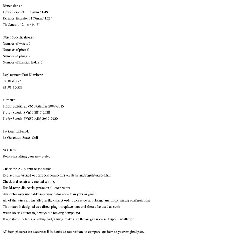 Magneto Generator Stator Fit for Suzuki SV650 / ABS 2017-2020 SFV650 2009-2015